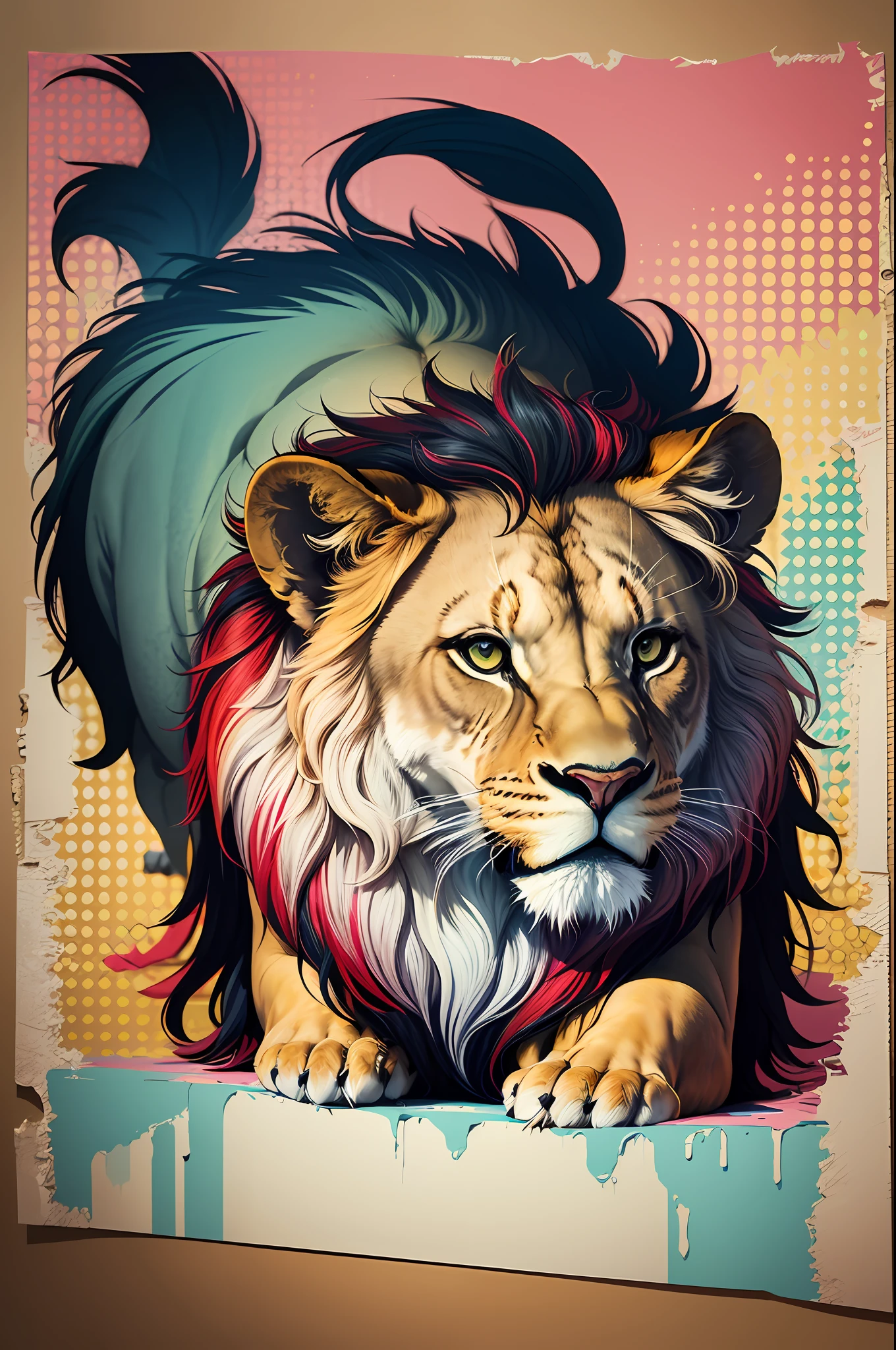 (( ( pop art  ))) , 
a lion, a lioness and a lion cub, --auto --s2