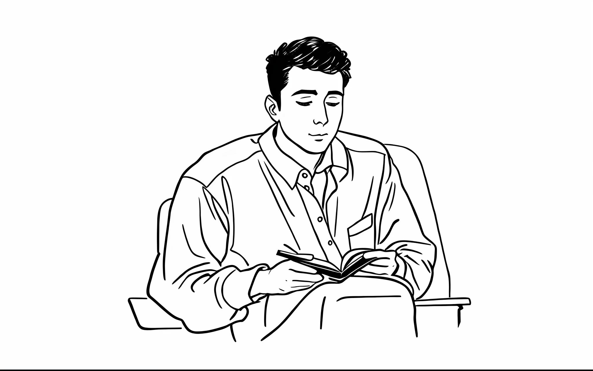 Drawing a picture of a single person reading in the style of the portrait of the person in the picture.