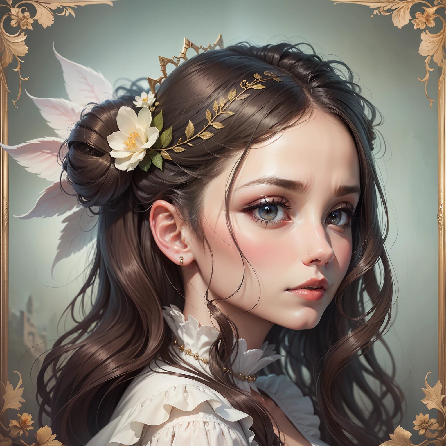 Fairytale. Exquisitely detailed split portrait of a woman's face, half face angelic and the other half face evil