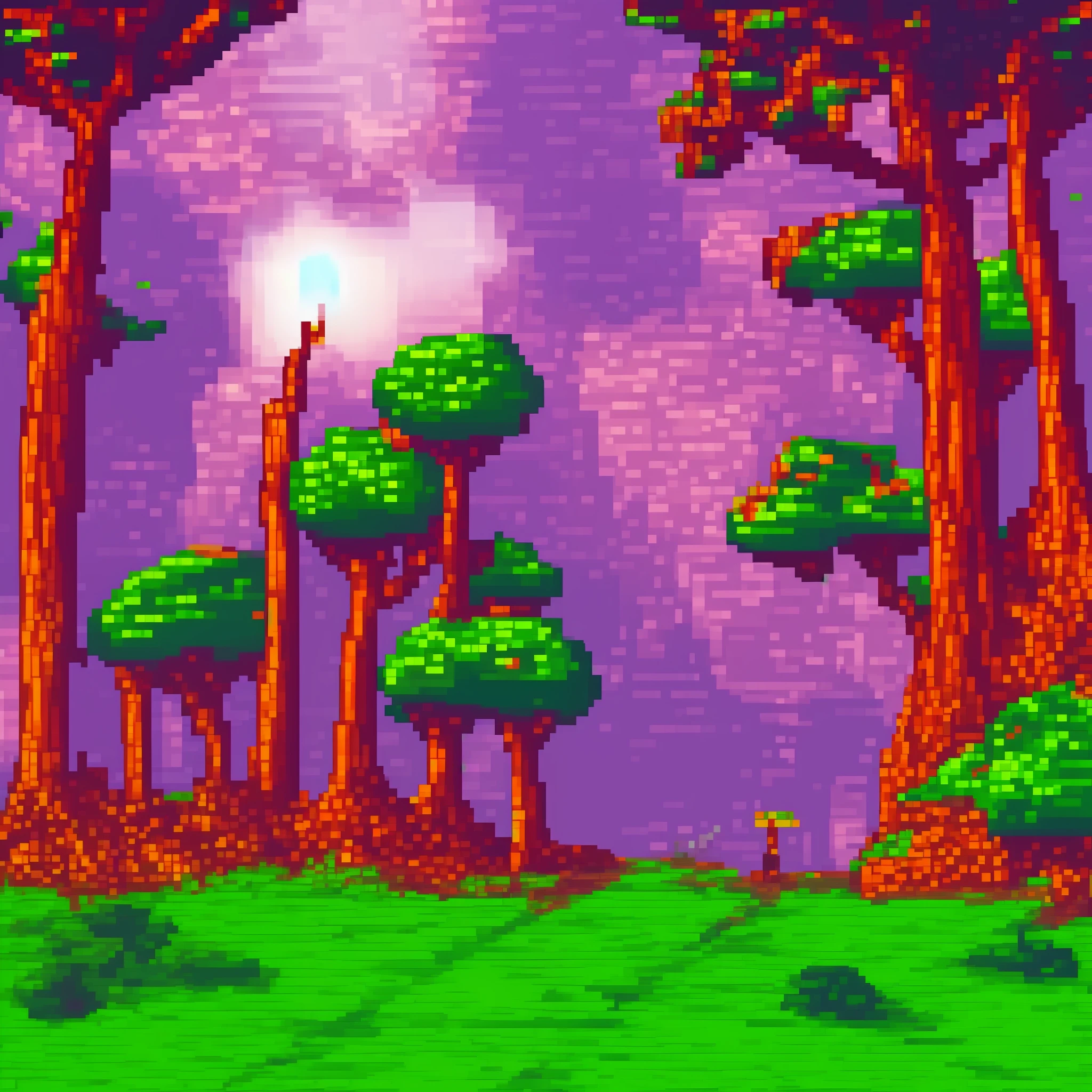 woods, trees, mist, deer, pixelart, 16-bit, In pixel art style