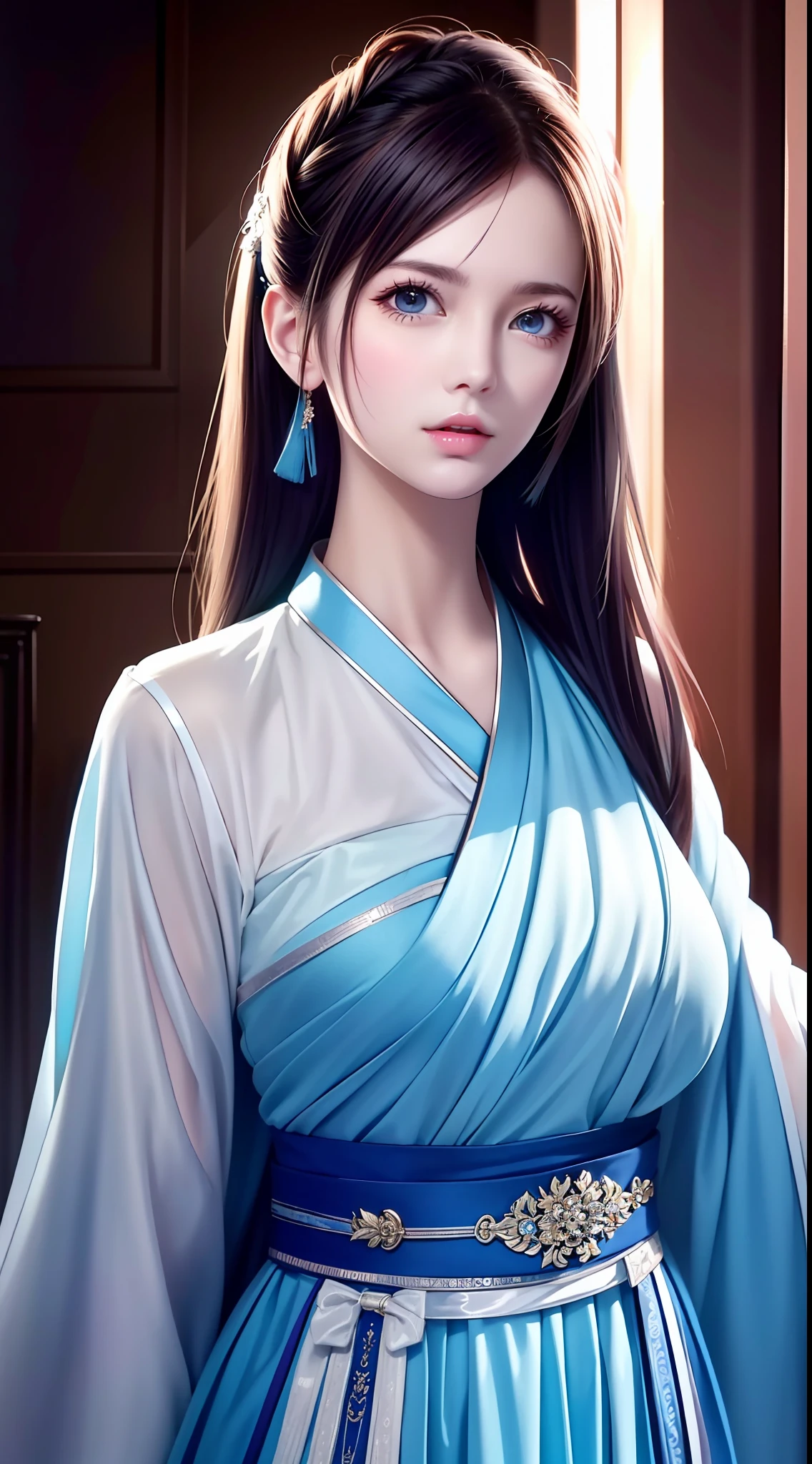 Hanfu, National Style 3.2, Full Body, Walking Posture, Slow Motion, Men Wear Full Body Multi-layered (Heavy Robe: 1.2), (Blue Ice Flower Long Dress: 1.2), Gloves, (Very Detailed, Bloom: 1.5), (Highest Quality, Alessandro Casagrande, Greg Rutkowski, Sally Mann, Concept Art, 4k), (Analog: 1.2), (High Definition), (Detail Pupil: 1.1), (Painting: 1.1), (Digital Painting: 1.1), Detailed Face and Eyes, Masterpiece, Best Quality, (Highly Detailed Photo: 1.1), 8K, Realistic, (Ice Hair Color, Dynamic Hairstyle), (pureerosface_v1:0.1), Jeremy Mann, Sandra Chevrier, Maciej Kuciara, Sharp, (torn body: 1.1), realistic, realistic shadows, (ice background: 1.2), (Michelangelo), ohwx style<lora: (style of ohwx) masterpiece, best quality, (extremely detailed CG unity 8k wallpaper, masterpiece, best quality, ultra-detailed, best shadow), (detailed background), (beautiful detailed face, beautiful detailed eyes), High contrast, (best illumination, an extremely delicate and beautiful), (girl:1.5), ((Not relevant)), ((caustic)), dynamic angle, beautiful detailed glow, (portrait:0.2),dynamic angle, beautiful detailed glow, (portrait:0.2),pigtail,full body,