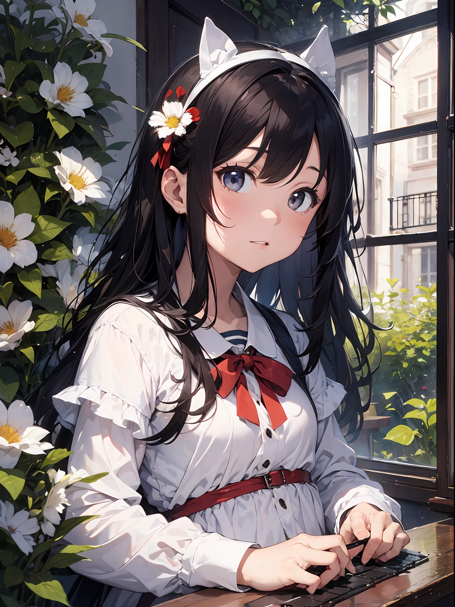 (Master Masterpiece、maximum quality、highest、offical arts、Beautifully Aesthetic:1.2)、(Master Masterpiece、maximum quality、maximum quality、offical arts、Beautifully Aesthetic:1.2)、(Master Masterpiece、maximum quality、maximum quality、offical arts、Beautifully Aesthetic:1.2)、(a 1girl:1.3)、highly detail、(Fractal Art:1.3)、colorfull、Supreme Details、「Girl Wizard from Another World」This painting titled、It depicts a girl manipulating magic in an exclusive castle garden。 A beautiful otherworldly castle spreads out in the background、The garden there is、It creates an atmosphere as if it has opened a door to another world..。 At the center of this scene is、Japan elementary school girls standing in elementary school uniforms。Her face is innocent and、It has an expression that makes you want something strongly。In her hand is a luxurious wand.、From that wand is emitting mighty magical powers。Its energy is very powerful、A beam of light makes a large trajectory in the sky。The eyes are developed, realistic and detailed.。The brilliance of the pupil impresses with the strength of the life force。Beautiful fingertips、Shaped like a pianist, and even the nails are reproduced in detail.々Fascinates。 The charm of this painting is、The powerfulness of the girl and the beauty of the garden、Y、It skillfully captures the atmosphere of another world.。Y、The girl's facial expressions and movements are very realistic.、It has the power to draw the viewer into the moment。 In addition、the light and shadow production is also stunning。The beam of light emitted by the cane is、Illuminate the gardens and castle、pure、Creates a sense of distance from the visible light source to the girl.。Quality produces realistic images、It can convey visual beauty and story appeal at the same time。 This is、Not only visually appealing works、It is a work that further enriches the visual experience by drawing a story.。We think about the theme to the fullest。 The reason is、With its high degree of perfection and、The efforts and passion of a