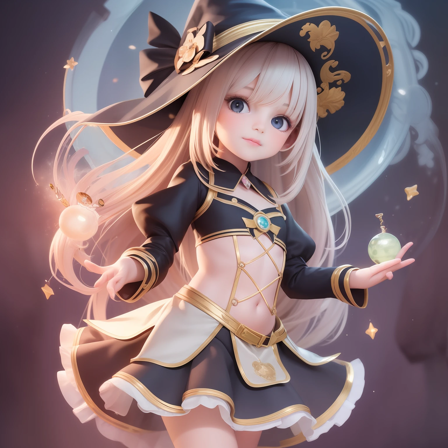 ((9year old girl:1.5)), complete anatomy, children's body, child, super cute, girl, little girl, random poses,random angles,A composition that captures the whole body, magic wand, zero sauce art, loli, detailed fan art, witch girl, splash art anime loli, bright witch, official artwork, [[[grin]]]], witch hatcommission, Cheerful,official fan art, cute art style, zero sauce, little curve loli, best quality, extreme light and shadow, loli, bright colors, high contrast, strong visual impact,night, night view,bouncing hair,Put magic power into the magic wand, beautiful girl, 1 girl, loli, petite girl, top quality, masterpiece, high eyes,drooping eyes,(realism: 1.2)), petite, bangs, tall eyes, natural light,(aquamarine eyes),bangs, beautiful girl with fine details, Beautiful and delicate eyes, Beautiful girl, detailed face, Beautiful eyes, beautiful shining body, 8K images,