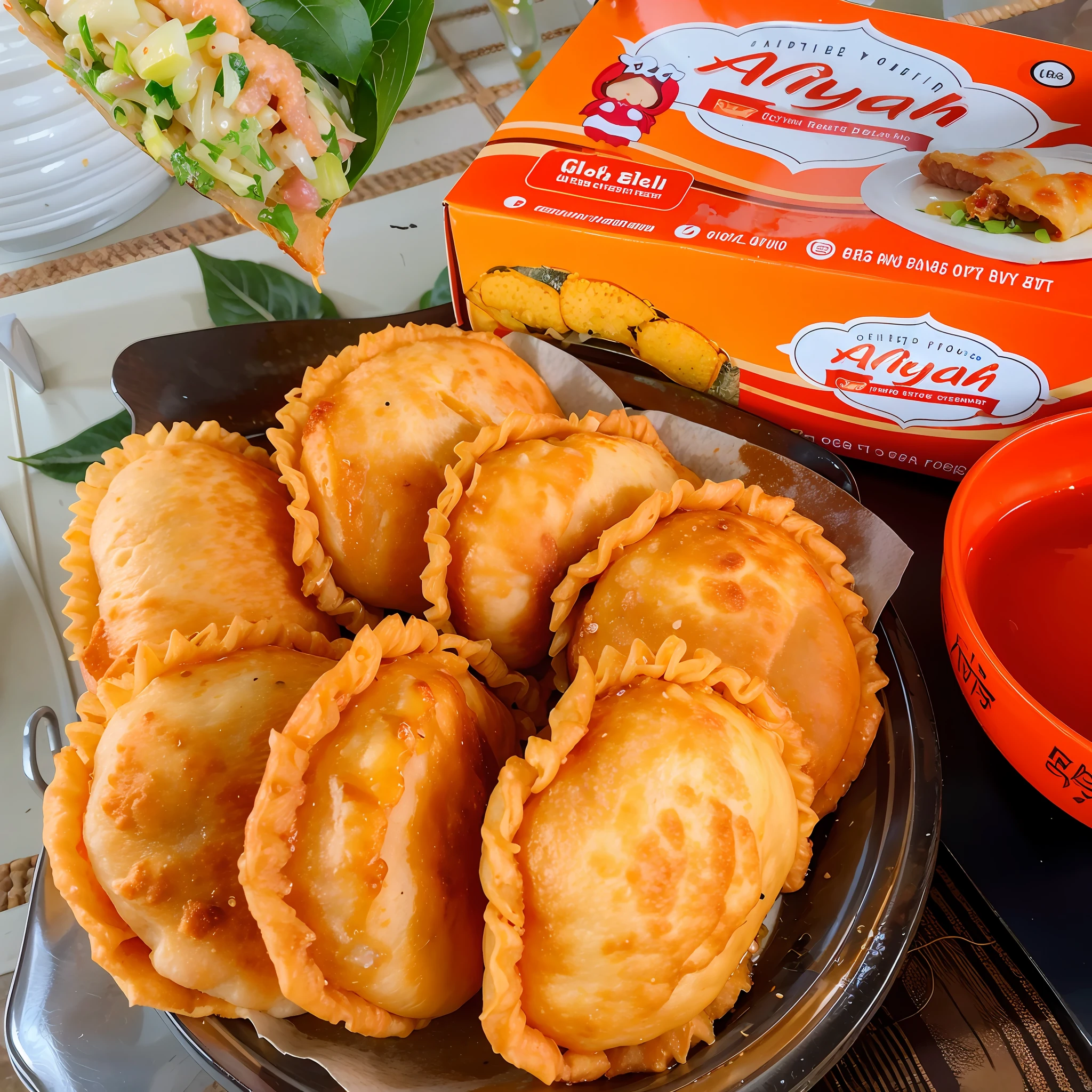 there are a plate of fried food on a table with a box of pasta, bao phan, ayan nag, recipe, listing image, ❤🔥🍄🌪, ayahausca, akiman, luscious with sesame seeds, traditional medium, 8 h, navel, naga-hakash, divayth fyr, luscious patty with sesame seeds
