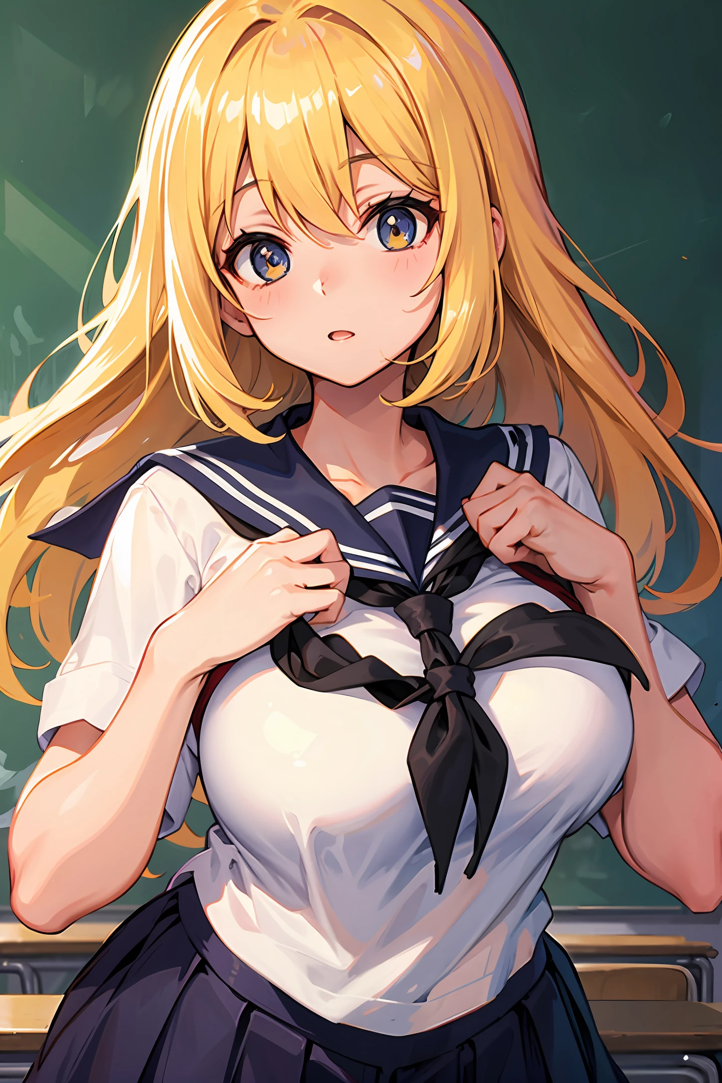 student,gal,sailor clothing,blond hair,Big big tits,classroom