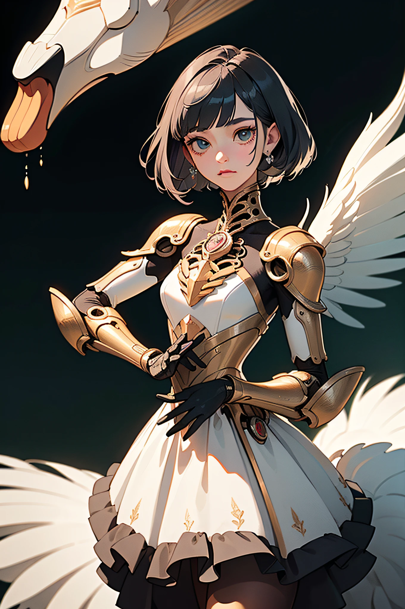 (artwork of outstanding craftsmanship),[Detailed illustrations, art based on extremely ideal anatomy, Very detailed and detailed drawings, delicate lines with slow and urgent, realistic texture expression],(((Color tressed main lines)),(Background of rough western city),HENTAI ANIME Girl Japanese Beauty  Skinny (Slender) Short Bob Cut (( Straight cropped bangs)) (AUTOMATON) ((Ballerina)),(Swan) Tutu dress (transparent material) ((edge)),(Pearlescent luster),(Steampunk Alchemy),(Perfectly proportioned proportions: 1.2))),((Fine and beautiful skin expression (transparency))),(Design built to a high level,(( Advanced structural understanding of materials)),(Ideal color coordination)),(((Intricate and beautiful decoration))) ((Dense details)),(Lustrous hair details),((Perfect hand details)),(Beautiful perfect face (Realistic face details: 0.5)),((Clear-eyed gaze)),(Long and beautiful eyelashes: 0.4)),((Perfect eye details (Beautifully drawn eyes in every detail))),((Detail, High Definition)),[(Precision Detail),((Multilayer Texture)),HighQuality,High Resolution],((Accurate simulation of light-material interaction, understanding of air flow, mechanically correct representation))),(((Visual art with a sense of narrative)).