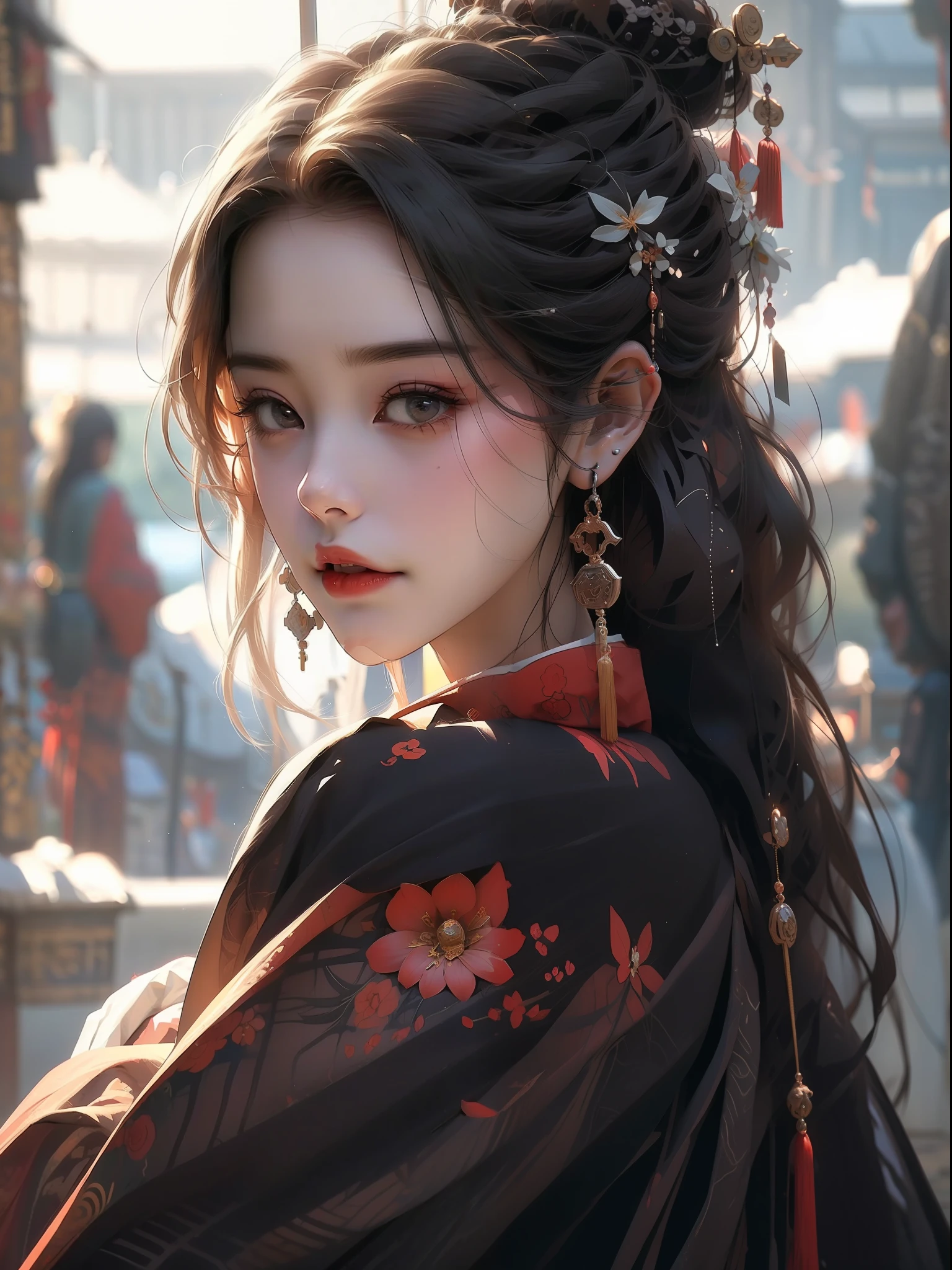Concept Art, "1 Couple, Male Focus, Fin Ears, Multicolored Hair, Handsome Boy, Long White Hair, Tassels, Bangs, Carp, Colorful, Bold Colors, White Kimono, (Open) Kimono, Traditional Chinese Clothing, Close-up, Intimate Interaction in Bed, Stud Earrings, Rings, Sweat, Illuminate People", Colorful, Master Composition, Focus on Key Figures, Realism, Masterpiece, Award-Standing, Best Quality, Masterpiece, Ultra Detailed, 8K, Extremely Detailed CG Unity 8k wallpaper, complex, highly detailedrealistic