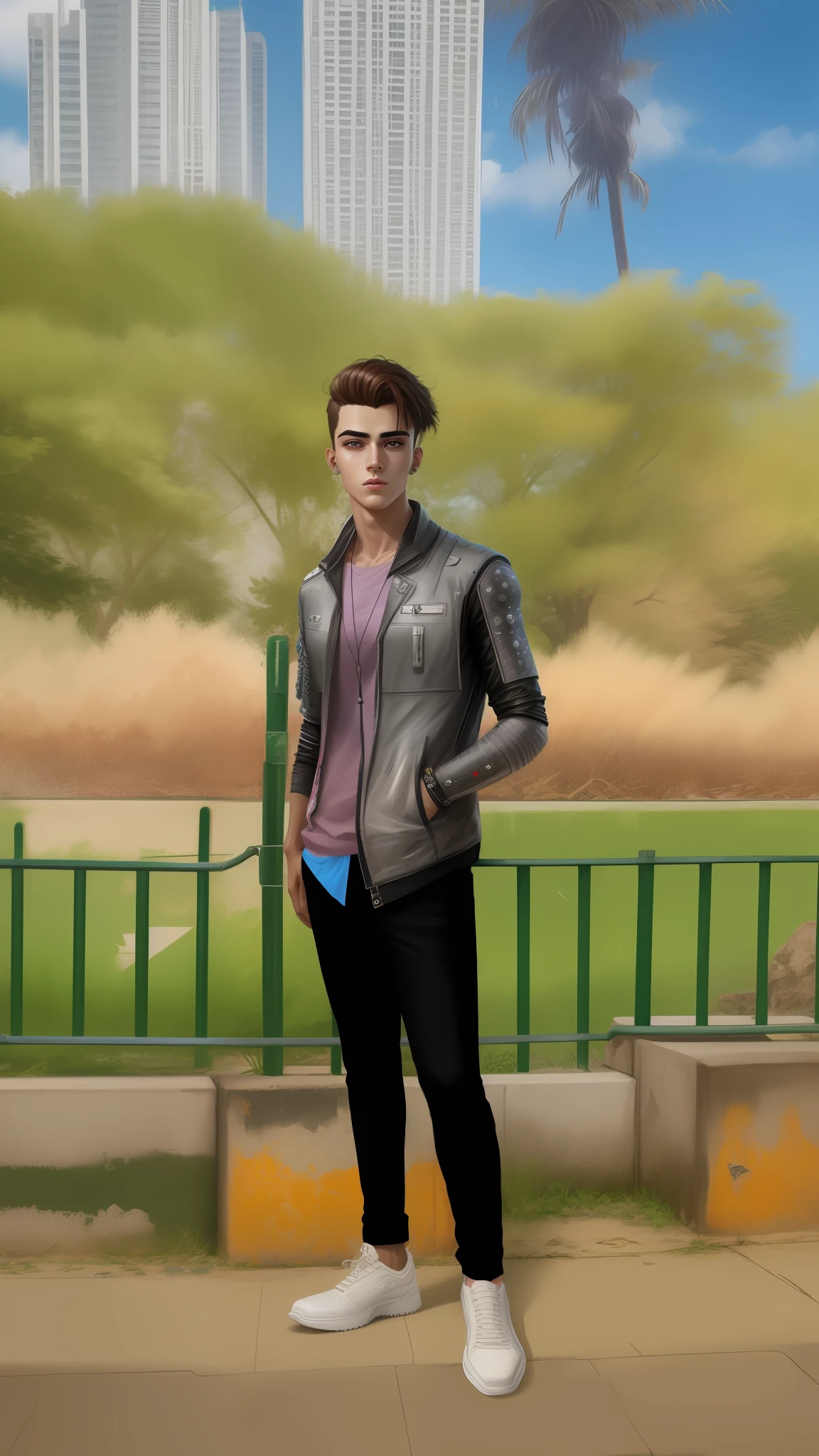 Change background cyberpunk handsome boy, realistic face, 8k, ultra realistic,
