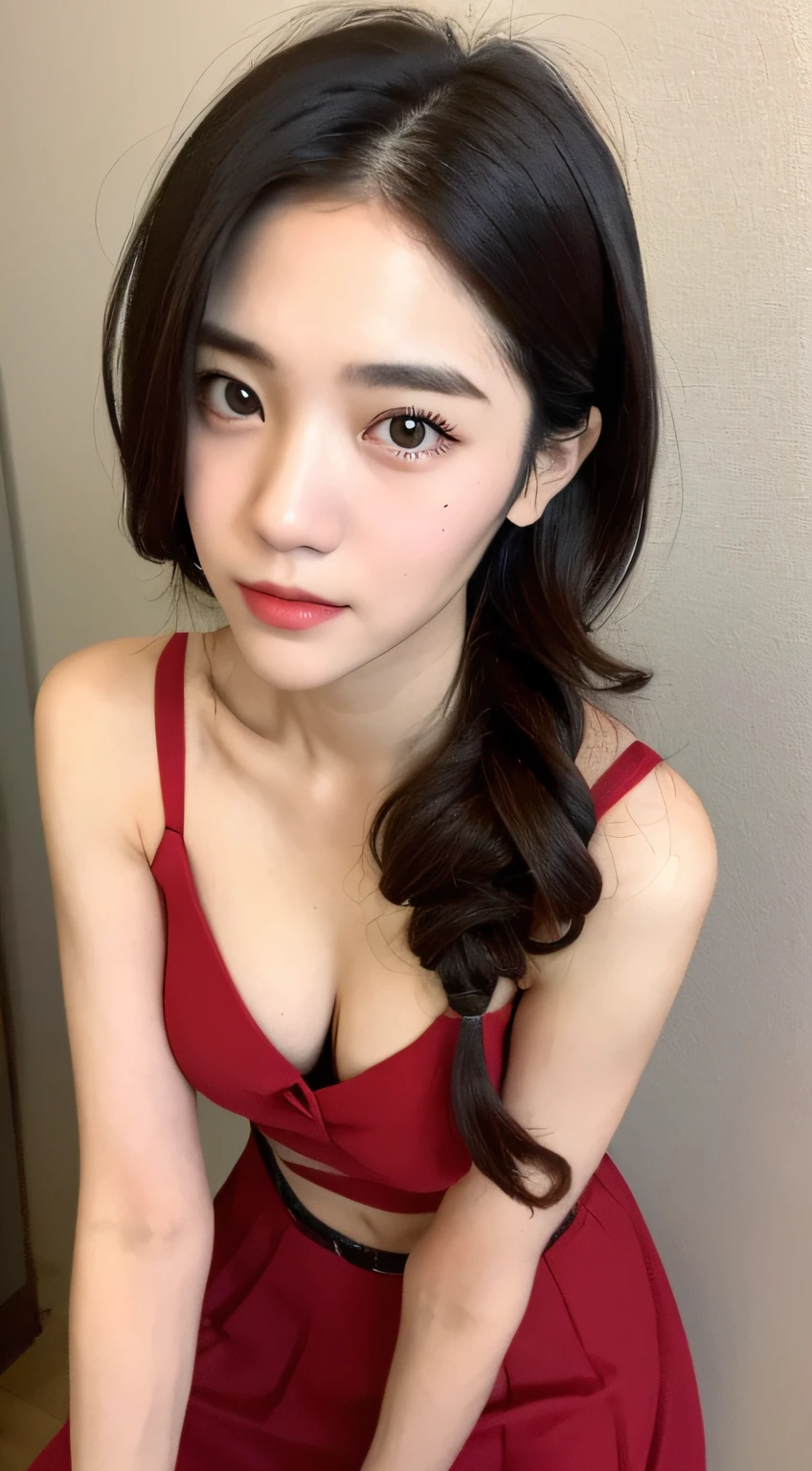 ((Best Picture Quality, 8k, Jeizuo:1.3)), 1girl, Beautiful woman with slender abs:1.3, (Casual hairstyle, :1.2), sexy dress,Ultra-fine face, detailed eye, Double eyelid,Take pictures in cute poses,The figure is very bad,Small waist,big breasted,Close-up,Close-up chest,beautiful background