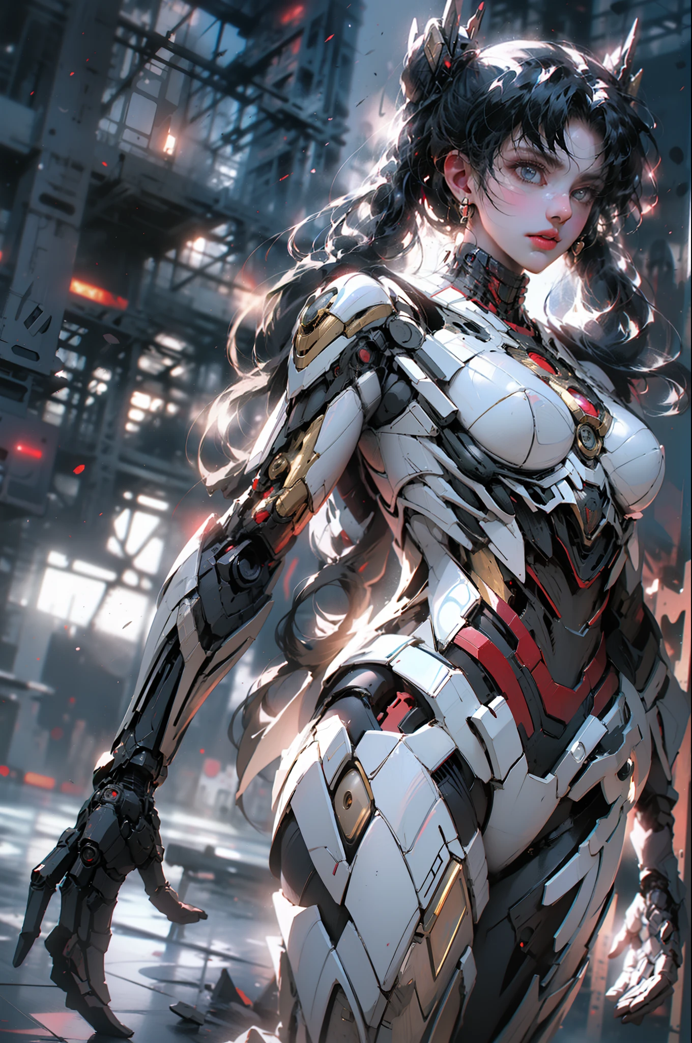 (1girl:1.3), solo,__body-parts__, official art, unity 8k wallpaper, ultra detailed, beautiful and aesthetic, beautiful, masterpiece, best quality, RAW, masterpiece, super fine photo,, best quality, super high Resolution, photorealistic, sunlight, full body portrait, stunningly beautiful,, dynamic pose, delicate face, vibrant eyes, (side view), she is wearing a futuristic Iron Man mech, red and gold, Highly detailed abandoned warehouse background, detailed face, detailed complex busy background, messy, gorgeous, milky, high detailed skin, realistic skin details, visible pores, sharp focus, volumetric fog, 8k uhd, dslr camera, High quality, film grain, fair skin, photorealism, lomography, sprawling metropolis in a futuristic dystopia, view from below, translucent