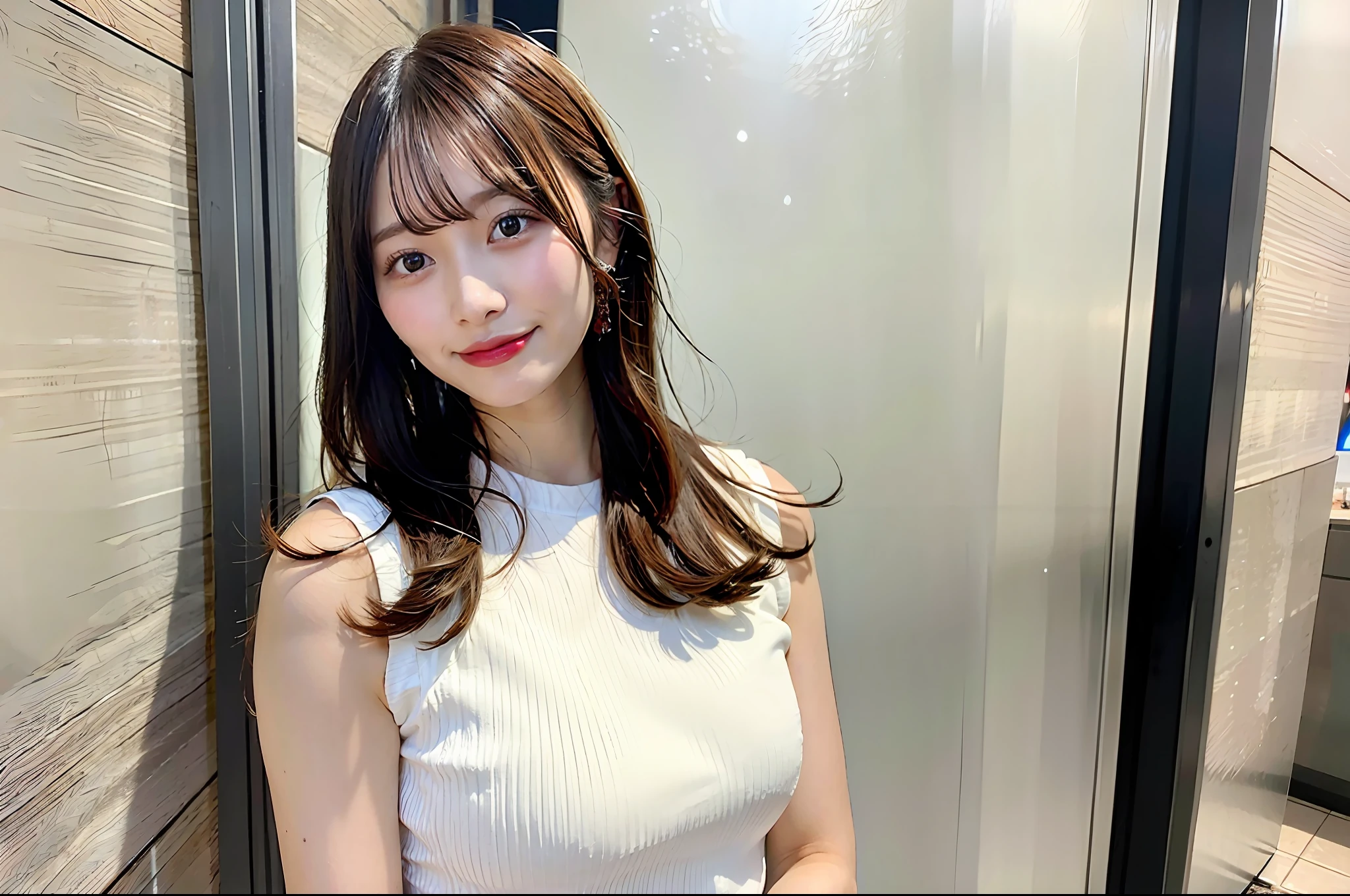 1 girl、solo、Parted lips、OL、business attire、 White background、Arms crossed in front、Spectator、a smiling look、upper half body