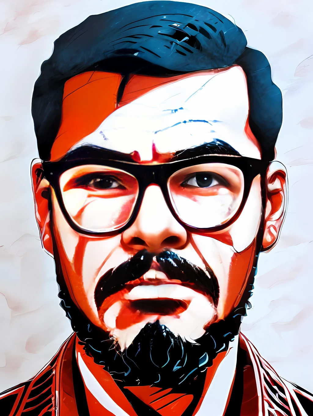 guttonerdvision6, arte, Estilo Fortnite, cartaz retrato, (fundo branco)), Man in glasses. Estilo respingo de tinta Coloful, contorno, hiperdetalhado intrincadamente detalhado, Motor irreal, fantastical, detalhes intrincados, tela inicial, cores complementares, artee conceitual de fantasia, 8K resolution, deviantartemasterpiece, oil painting, Golpes pesados, gotejamento de tinta,artees de salpicos