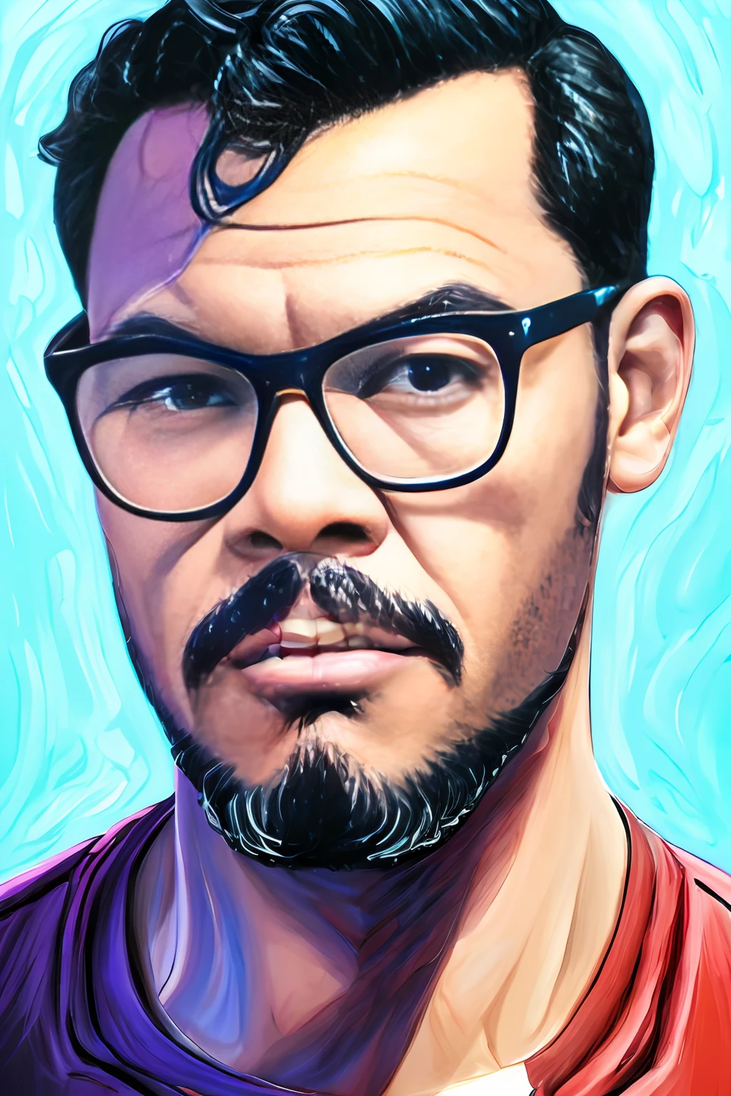 guttonerdvision6, arte, Estilo Fortnite, cartaz retrato, (fundo branco)), Man in glasses. Estilo respingo de tinta Coloful, contorno, hiperdetalhado intrincadamente detalhado, Motor irreal, fantastical, detalhes intrincados, tela inicial, cores complementares, artee conceitual de fantasia, 8K resolution, deviantartemasterpiece, oil painting, Golpes pesados, gotejamento de tinta,artees de salpicos