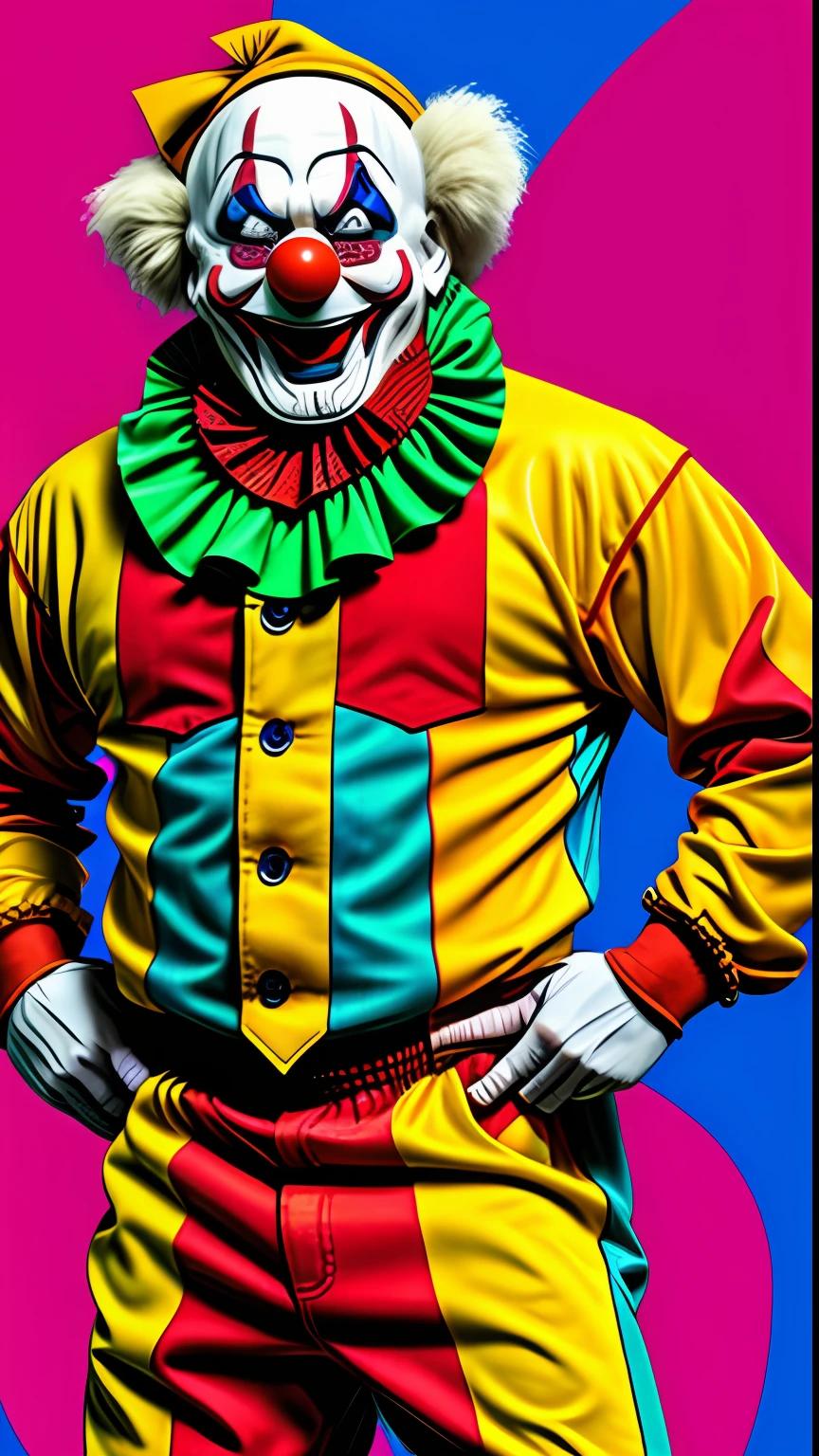 Clown with colorful clothes Muscular smiling on animated background