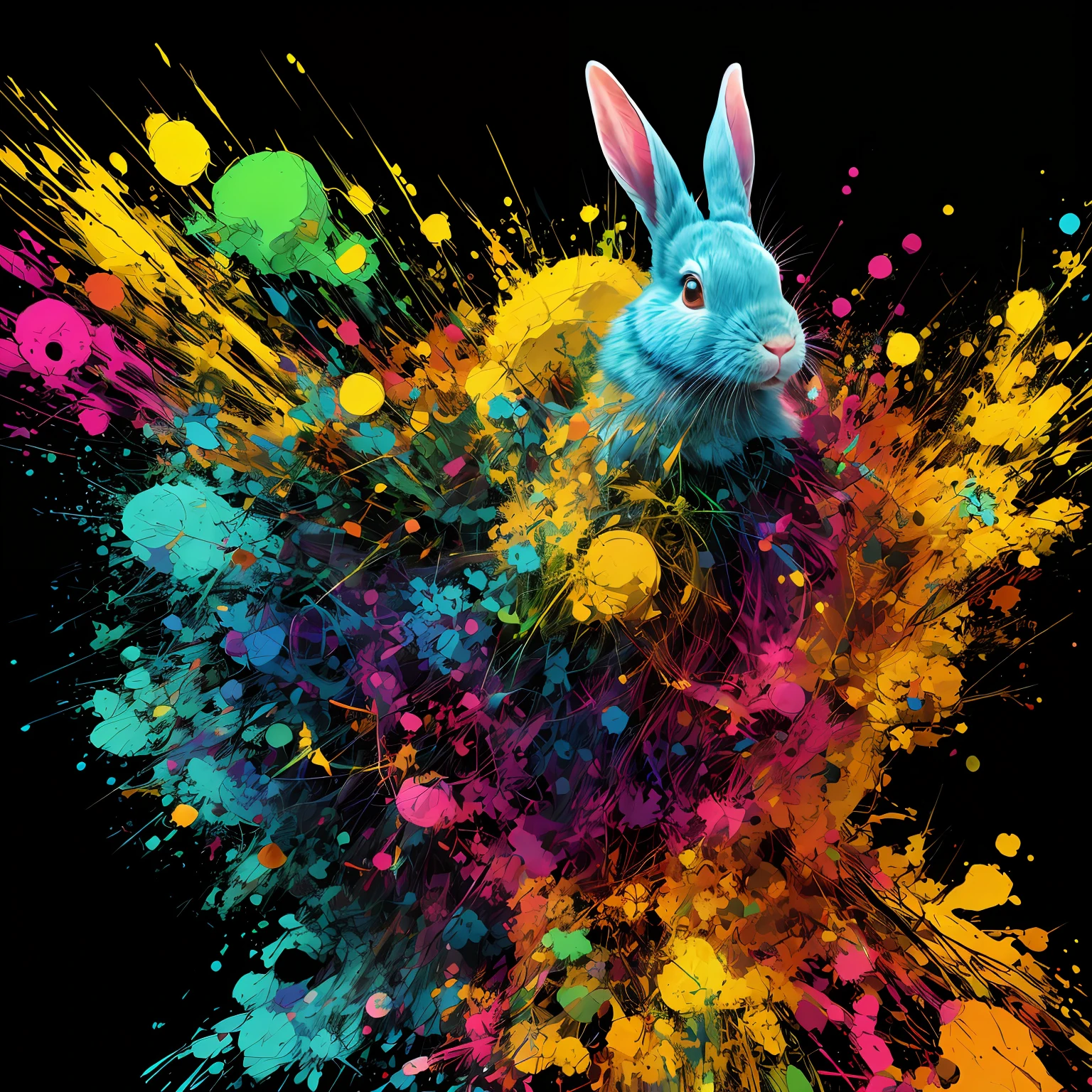 Rabbit mascot、
mascot、
In the style of Robert Rauschenberg
Bright color psychedelic vintage