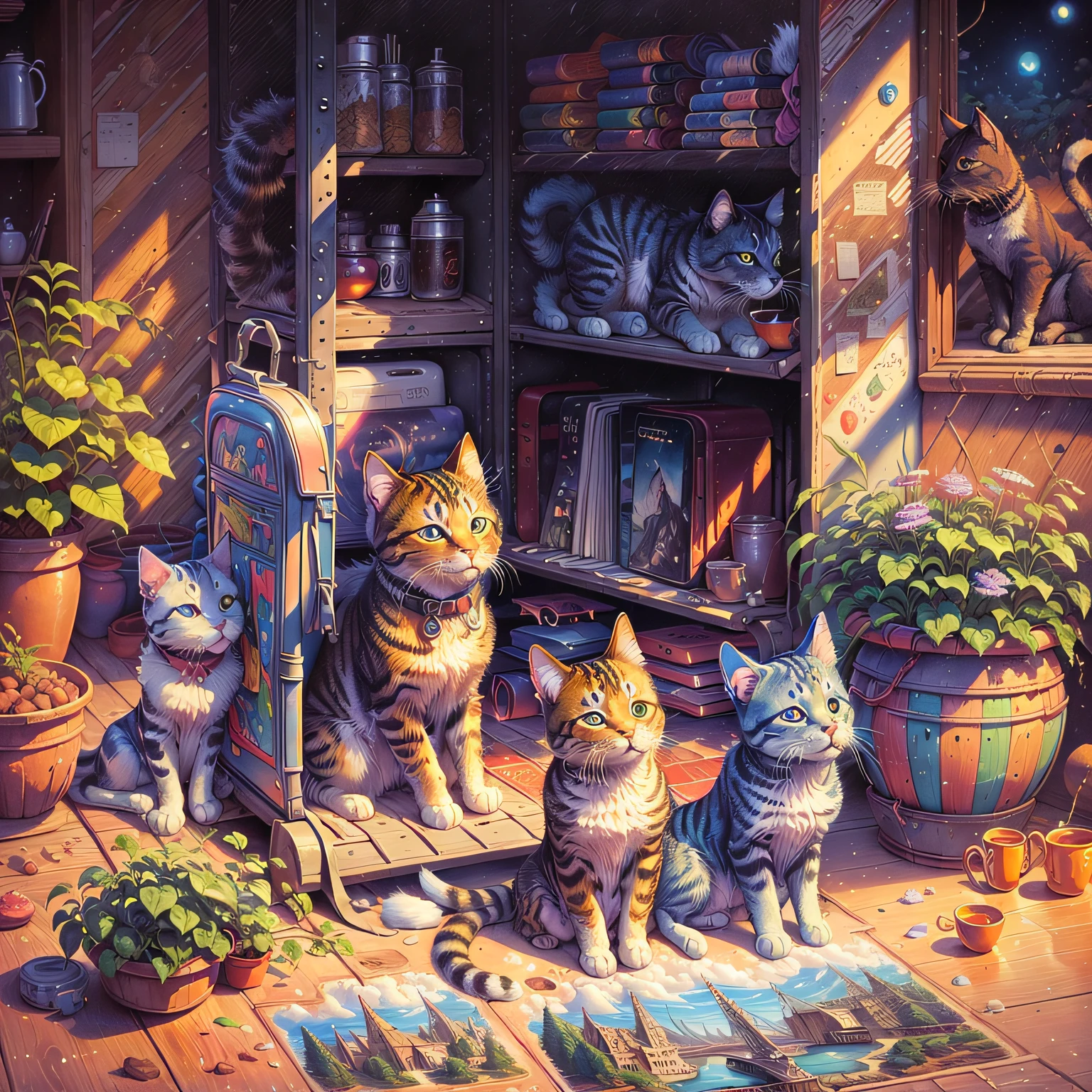 Illustration form,Cats and spirit trees,Lingshu told the cat,All the troubles of life come from the relationship between man and machine --auto