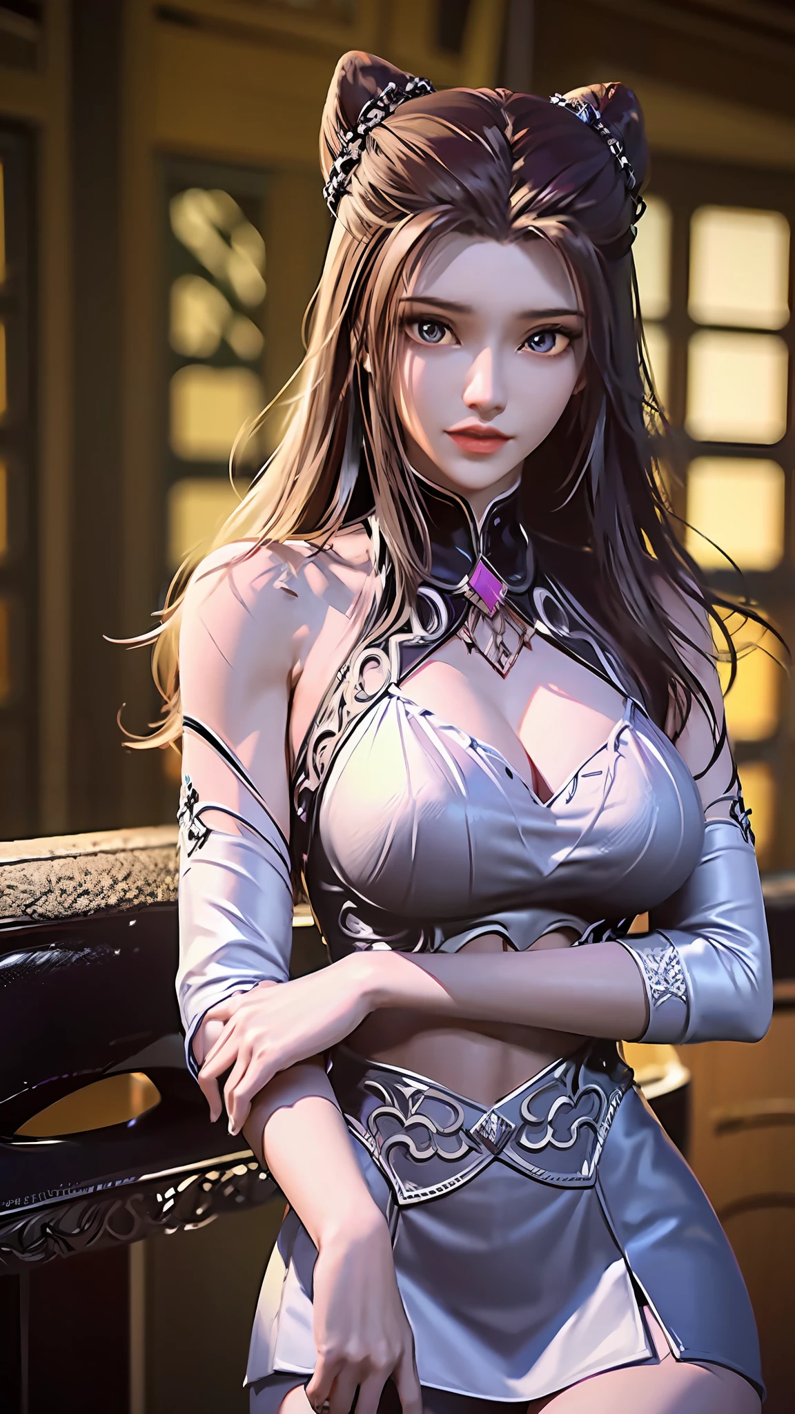 ((Dark Light, Top Quality, 8K, Masterpiece: 1.3)), (Focus: 1.2), (In Chinese, Casual Theme, Indoor: 1.5), (Beauty & Slim Abs: 1.4), ((Layered Hairstyle)), (White Shirt: 1.6), (White Lace Short Skirt: 1.3), Highly Detailed Face and Skin Texture, Whitening Skin, (Full Body: 1.4), White Clothes, Security, Water Element, Dark Forest, Night, Spooky and Contrasting