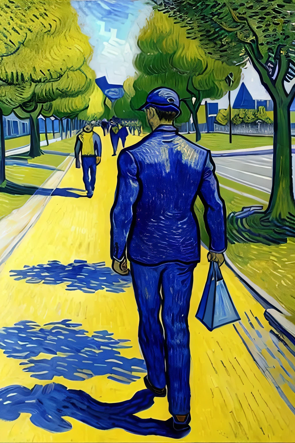 van gogh desenhando um homem caminhando sobre as ruas