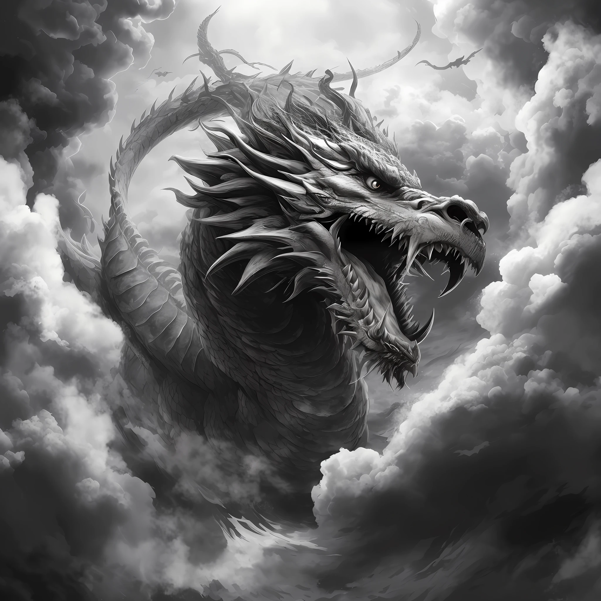 arafed dragon in the clouds with a large mouth, a dragon made of clouds, storm dragon, Dragon in the sky, epic dragon, cloud in the shape of a dragon, dragon flying in sky, dragon art, dragon flying in sky, giant dragon flying in the sky, chinese dragon concept art, dragon flying, Black Dragon, god of dragons