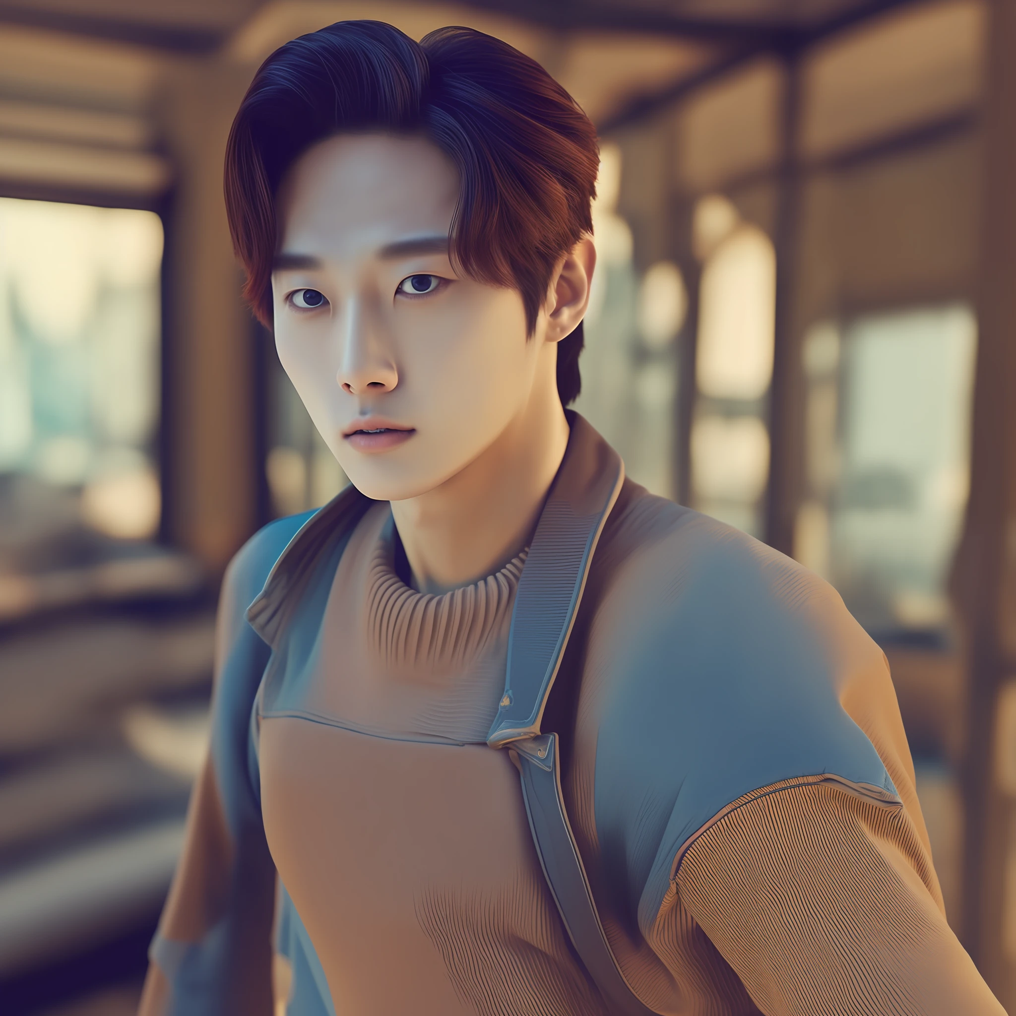 boy kpop 8K, Best Quality, Masterpiece, Ultra High Resolution, (Realism: 1.4), Original Photo, (Realistic Skin Texture: 1.3), (Film Grain: 1.3), (Selfie Angle)