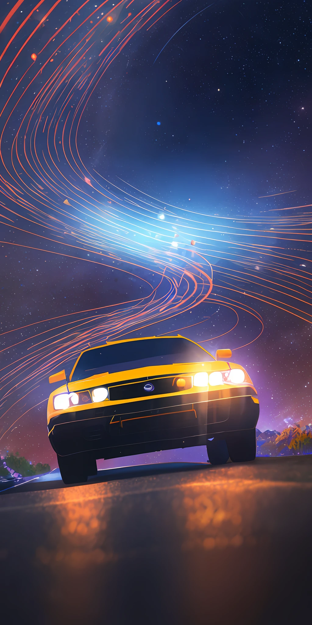 photorealistic digital art of a plasmatic and electrostatic worm tunnel in the sky of a dark night, interplanetary portal lowering ships with futuristic advanced alien technology, inside details of outer space nebulae and stars, around the circle reflective waves electricity, chrome liquid, many cars on highway observing interplanetary portal, view from below, fast shutter speed 1/2000, aperture f/8, Cinema 4D, Masterpiece, 8k, HR, HQ, 4D, bokeh  style 4c --auto --s2