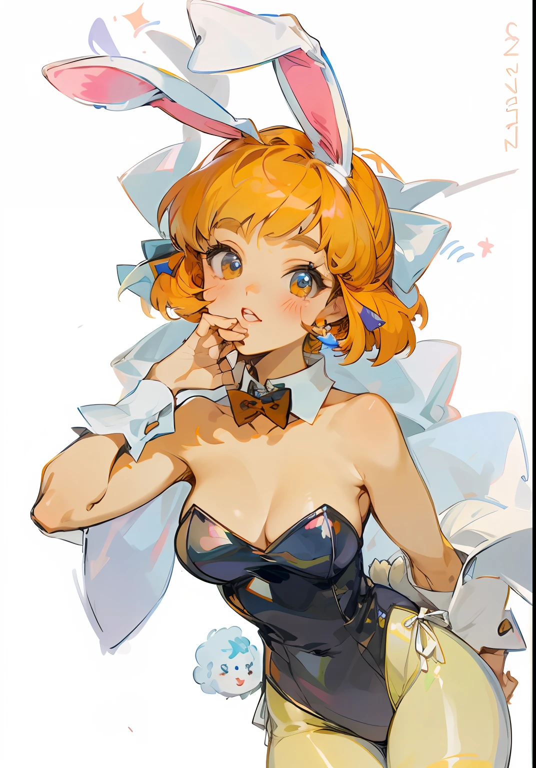 a drawing of a woman in a bunny suit with a bow tie, lola bunny fanart, bunny girl, With bunny ears, original chibi bunny girl, Playboy Bunny, leeloo, bunnypunk, wearing a bunny suit, Lori, cute anthropomorphic bunny, ultrarealistic sweet bunny girl, with large rabbit ears, Anthropomorphic rabbit, Rabbit ears