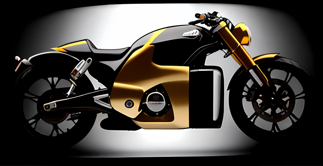 a close up of a motorcycle with a black and yellow design, daniel maidman octane rendering, motorcycle concept art, futuristic motorcycle, cafe racer, chrome and carbon, carbon blac and antique gold, carbon, cgi rendering, carbon black and antique gold, deus ex machina, rb6s, rb 6 s, hyper realistic rendering, vector”, cycle render
