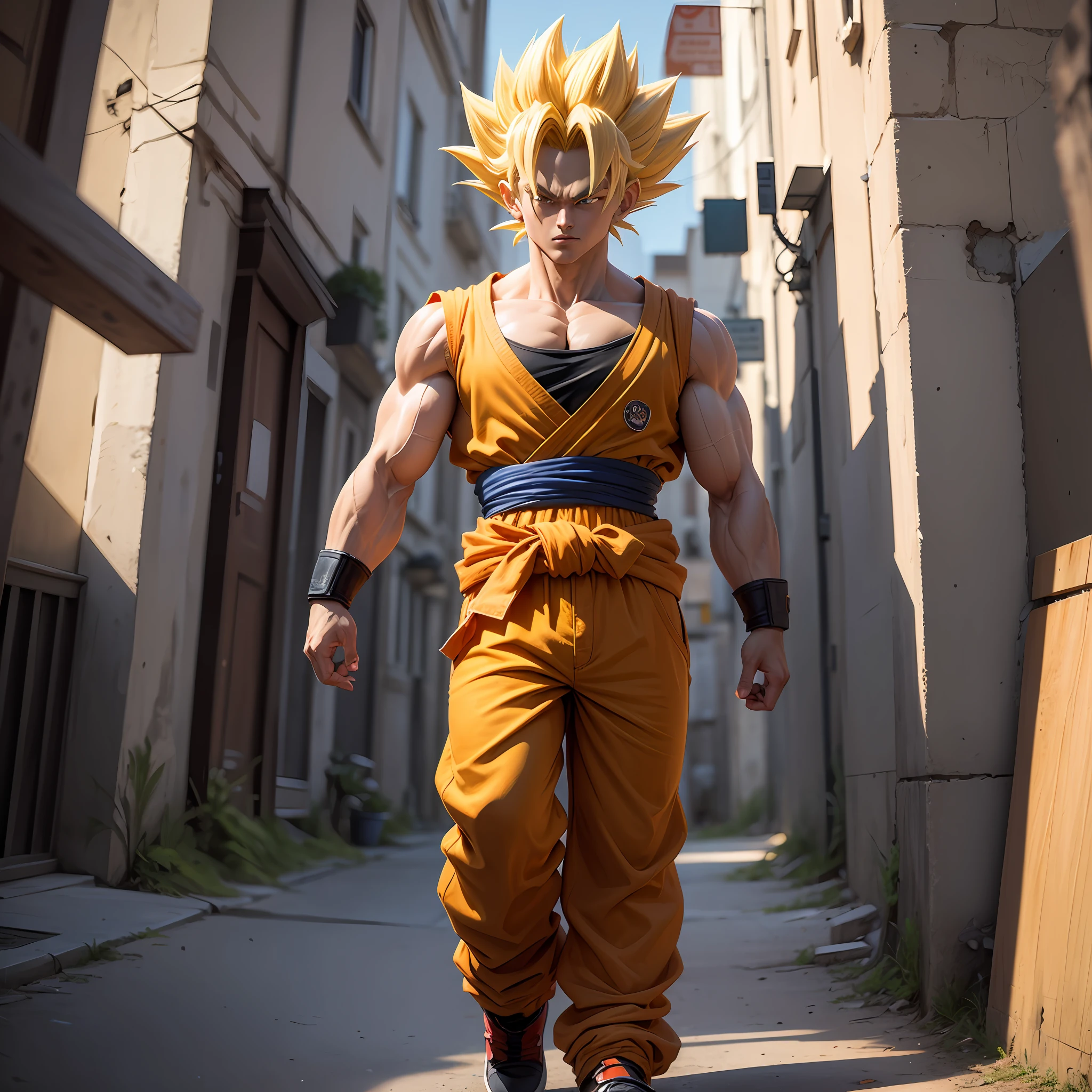 Masterpiece Goku super sayayin 3 full body, wide-angle ñ figure in 3 D,     calidad 23K. Photograph 50mm, apertura F2.5.     Sugerencias: no borroso, ni extremidades extra, ni extremidades flotantes, ni ni extremidades fusionadas, no feo, ni mal arte --auto