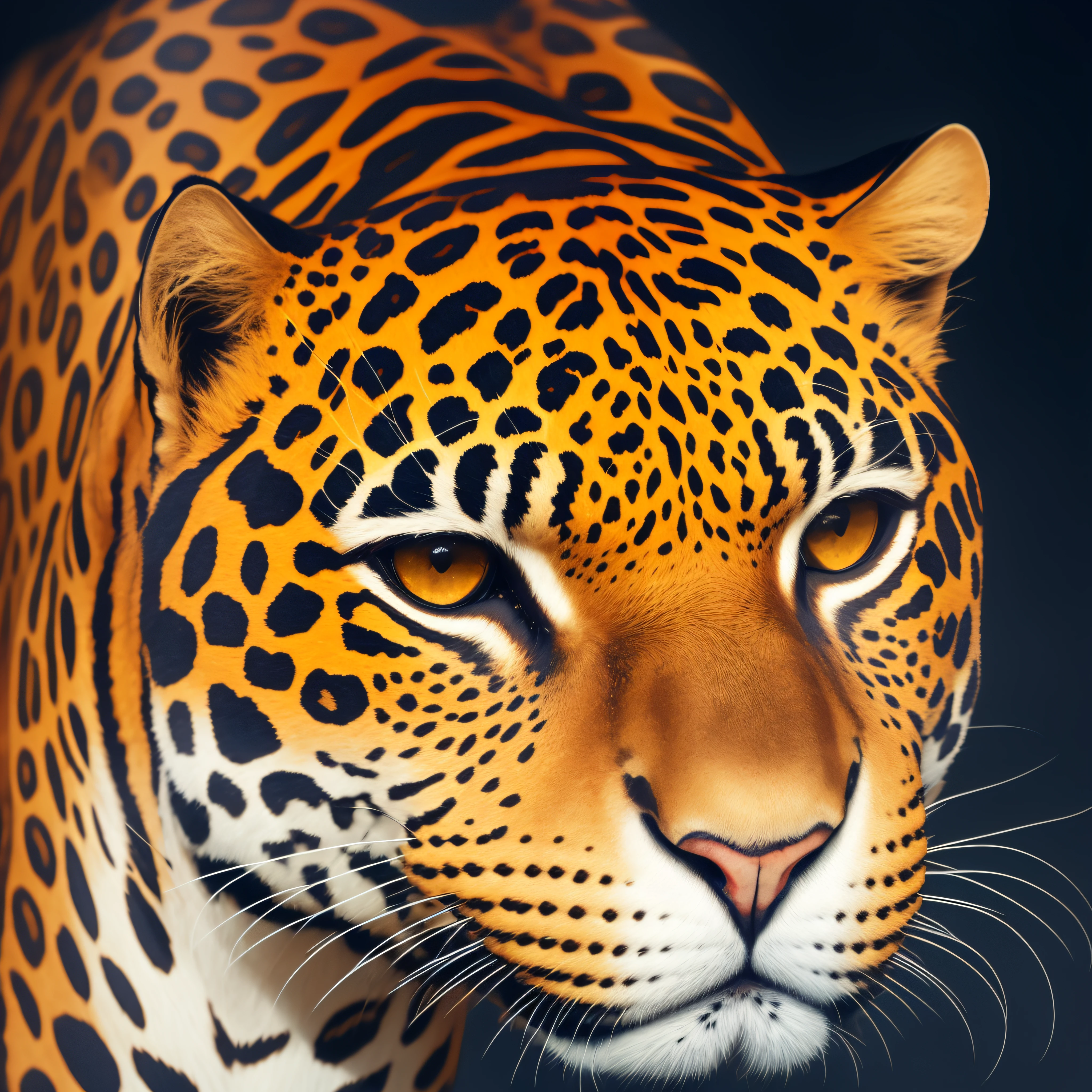 1. Jaguar, cabeza de jaguar, in a circular design with thin edges and navy blue and brown tones, fine lines.