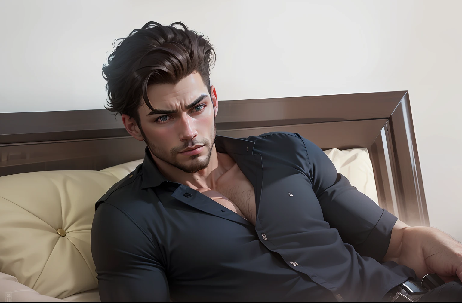 handsome boy , royal bed , hyper realistic lighting , lean and musculer body , smart bot , ultra real , 8k --auto