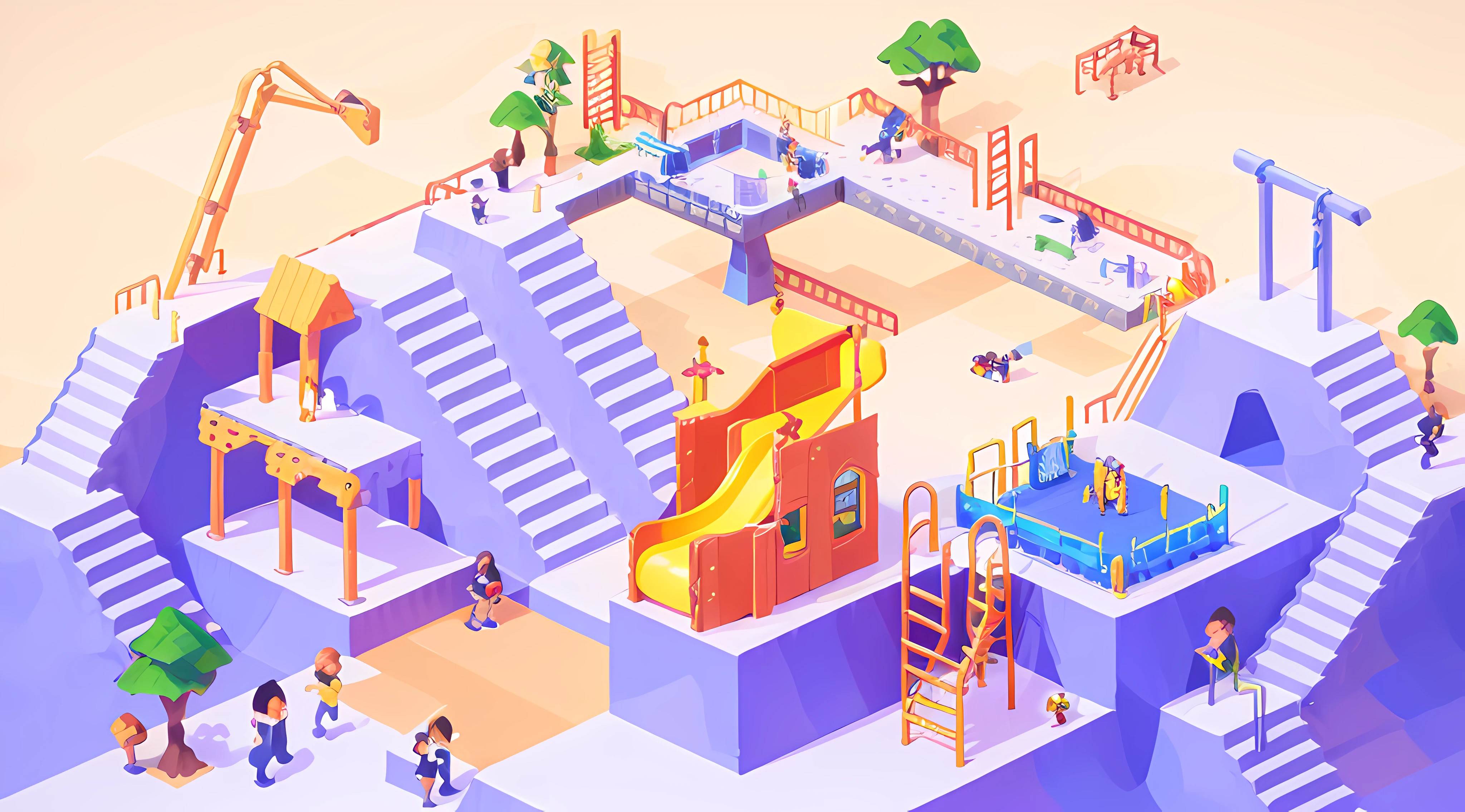arafed image of a playground with a slide and a playground, isometric illustration fun, isometric art, isometric 8k, isometric illustration, isometric game, incredible isometric screenshot, complex 3d scene, 3d isometric, 3 d isometric, Detailed 2D illustration, prerendered isometric graphics, isometric 3D