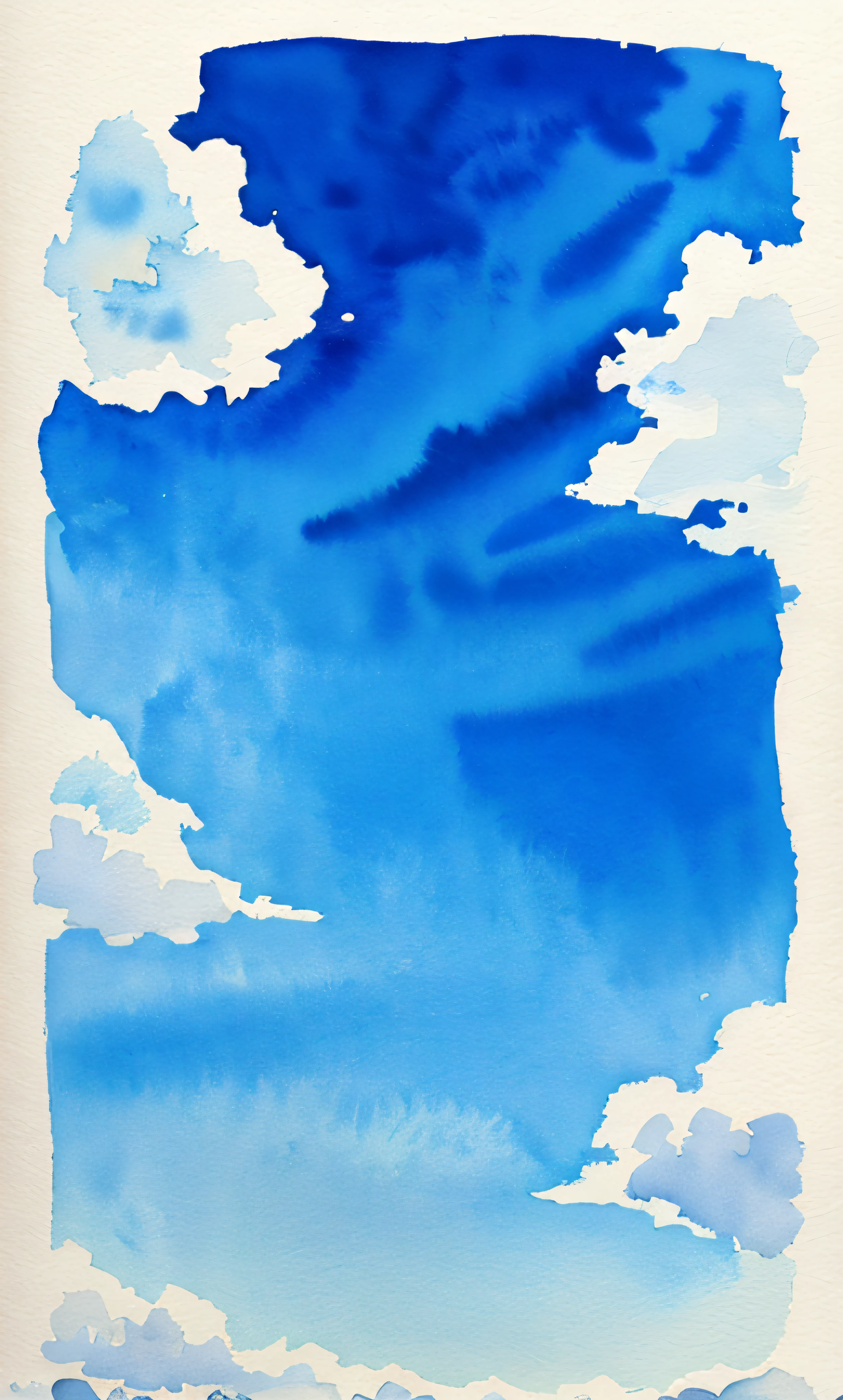 Watercolor painting of blue sky, looked up