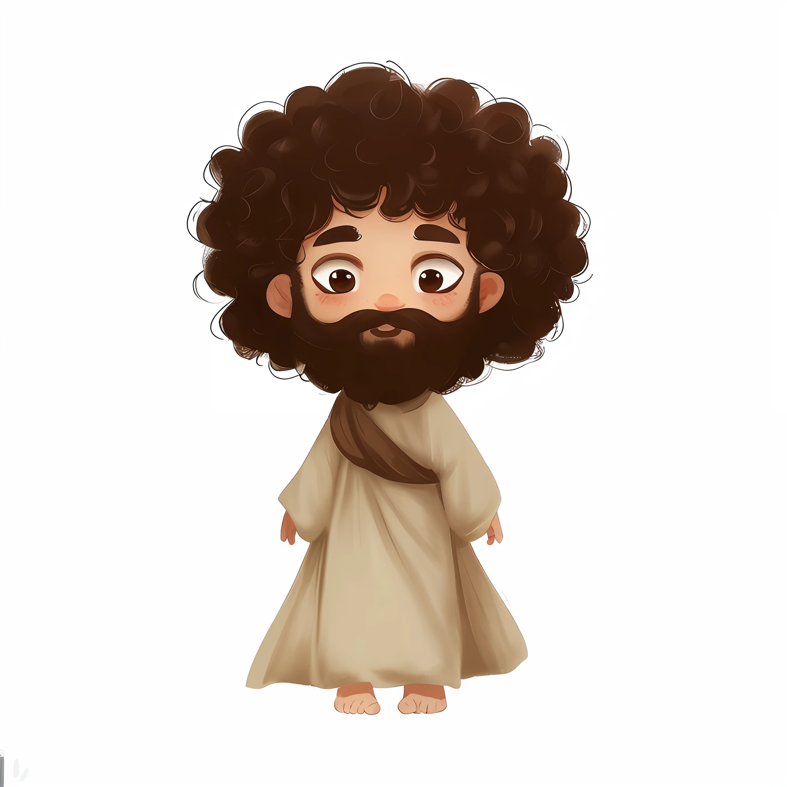 um profeta, em fundo branco, cabelos cacheados castanho, olhos castanhos, barba, roupas de saco e linho. inspirado em Leo Leuppi, Sr. Design de personagens Nimbus, personagem bonito dos desenhos animados, Character illustration, digital illustration, um retrato do personagem, bible illustration, design de personagem de alta qualidade, digital character illustration, Nicodemos, adorable digital painting