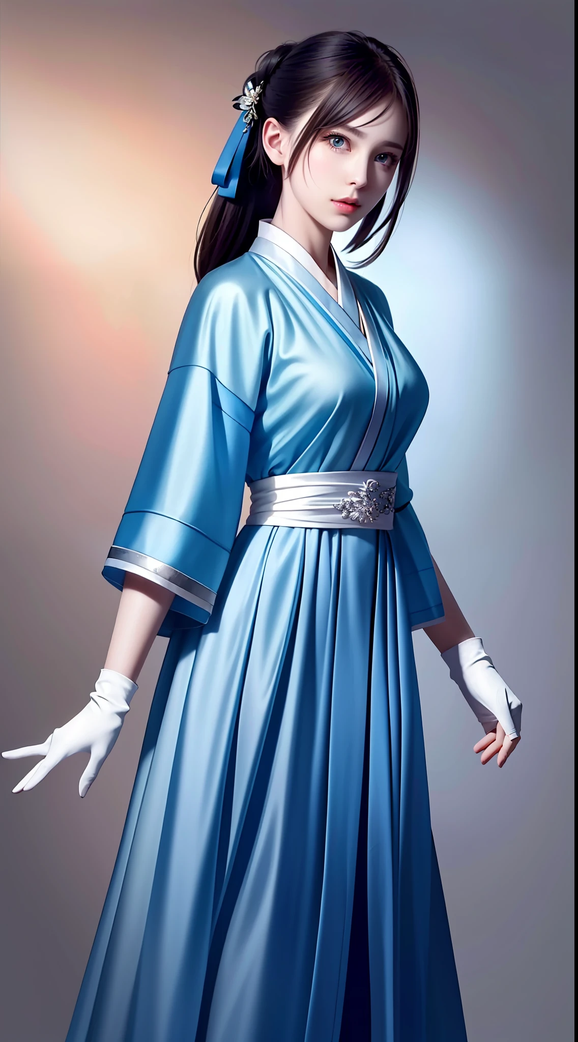 Hanfu, National Style 3.2, Full Body, Walking Posture, Slow Motion, Men Wear Full Body Multi-layered (Heavy Robe: 1.2), (Blue Ice Flower Long Dress: 1.2), Gloves, (Very Detailed, Bloom: 1.5), (Highest Quality, Alessandro Casagrande, Greg Rutkowski, Sally Mann, Concept Art, 4k), (Analog: 1.2), (High Definition), (Detail Pupil: 1.1), (Painting: 1.1), (Digital Painting: 1.1), Detailed Face and Eyes, Masterpiece, Best Quality, (Highly Detailed Photo: 1.1), 8K, Realistic, (Ice Hair Color, Dynamic Hairstyle), (pureerosface_v1:0.1), Jeremy Mann, Sandra Chevrier, Maciej Kuciara, Sharp, (torn body: 1.1), realistic, realistic shadows, (ice background: 1.2), (Michelangelo), ohwx style<lora: (style of ohwx) masterpiece, best quality, (extremely detailed CG unity 8k wallpaper, masterpiece, best quality, ultra-detailed, best shadow), (detailed background), (beautiful detailed face, beautiful detailed eyes), High contrast, (best illumination, an extremely delicate and beautiful), (girl:1.5), ((Not relevant)), ((caustic)), dynamic angle, beautiful detailed glow, (portrait:0.2),dynamic angle, beautiful detailed glow, (portrait:0.2),pigtail,full body,
