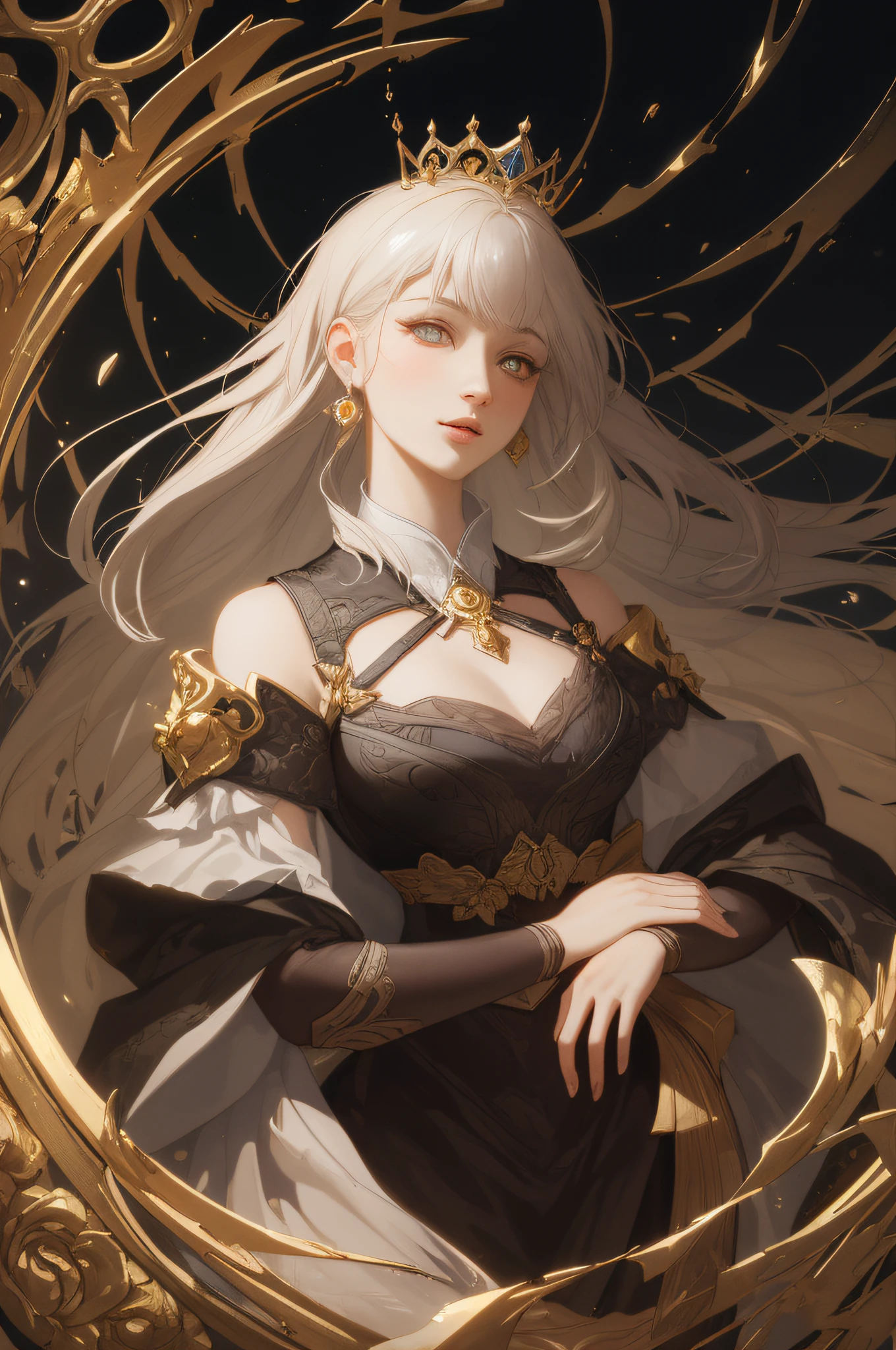 ((gorgeous princess)), (with long flowing white hair), (bright and beautiful eyes), trending on Art Station, flower of hope by Jean-Honor Fragonard, Peter mohrbacher, super detailed, crazy details , stunning sophisticated elite art nouveau ornate liquid wax elegant luxurious greg rutkowski ink style sticker vector art beautiful character design double exposure shot luminous design, winning entry, masterpiece, amoled black background,