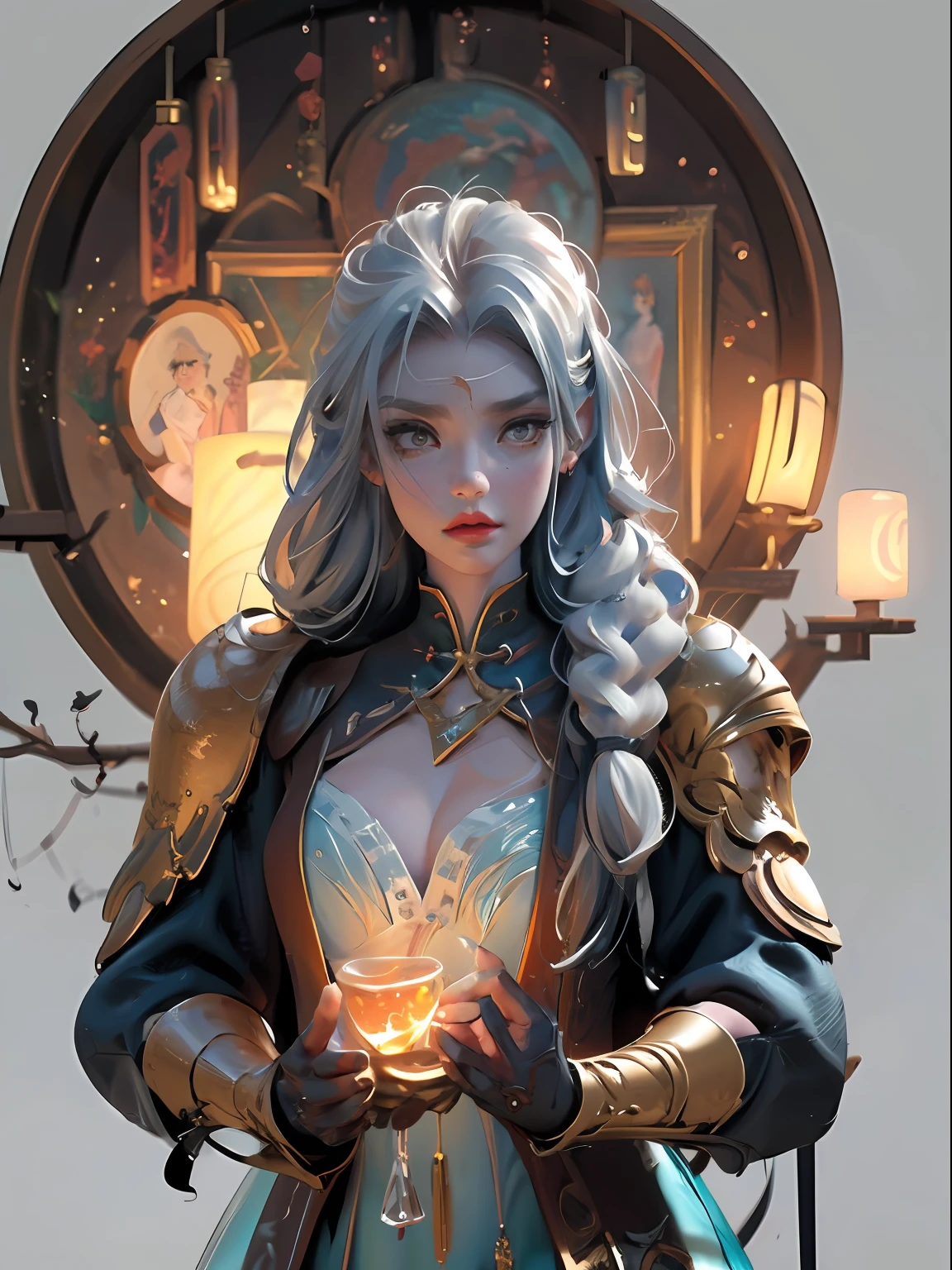 close-up of Britney Spears in a silver and blue dress, chengwei pan on artstation, by Yang J, detailed fantasy art, stunning character art, fanart best artstation, epic and exquisite character art, beautiful armor, extremely detailed art, detailed digital anime art, artgerm on artstation pixiv, girl in armor