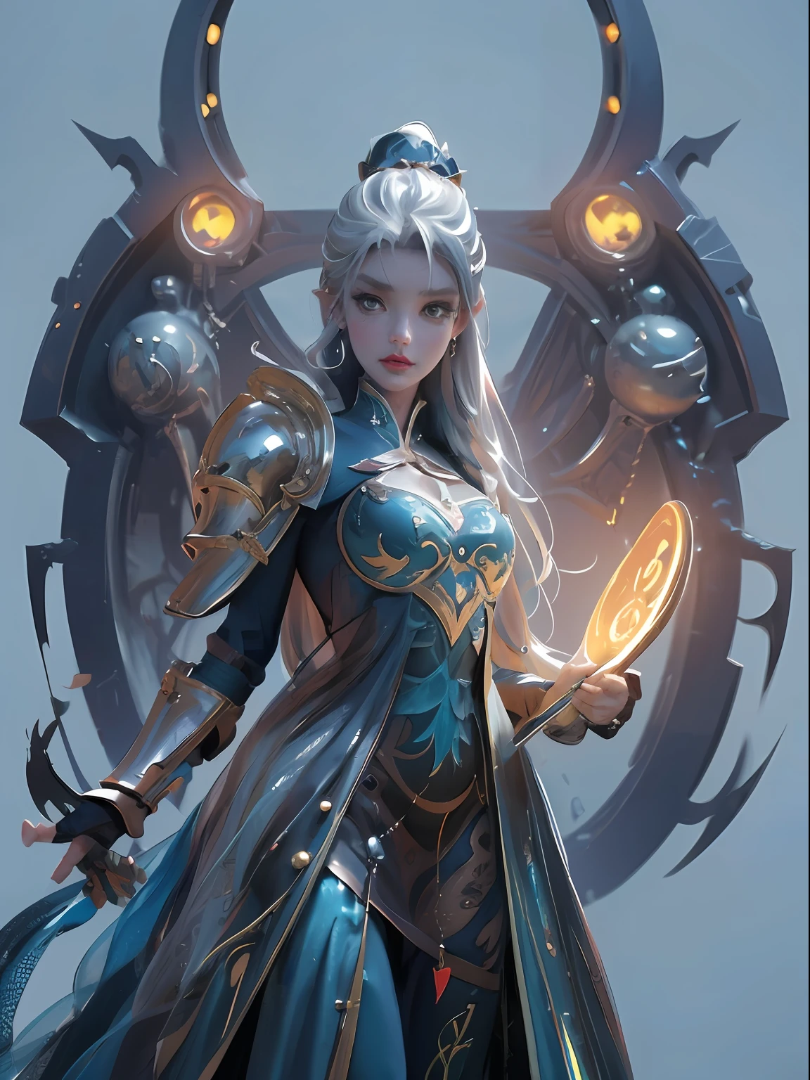 close-up of Britney Spears in a silver and blue dress, chengwei pan on artstation, by Yang J, detailed fantasy art, stunning character art, fanart best artstation, epic and exquisite character art, beautiful armor, extremely detailed art, detailed digital anime art, artgerm on artstation pixiv, girl in armor