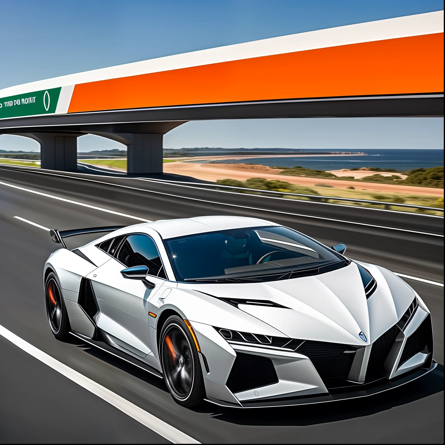 Carro futurista insano, na rodovia, ultra detalhado, ultra qualidade 8k