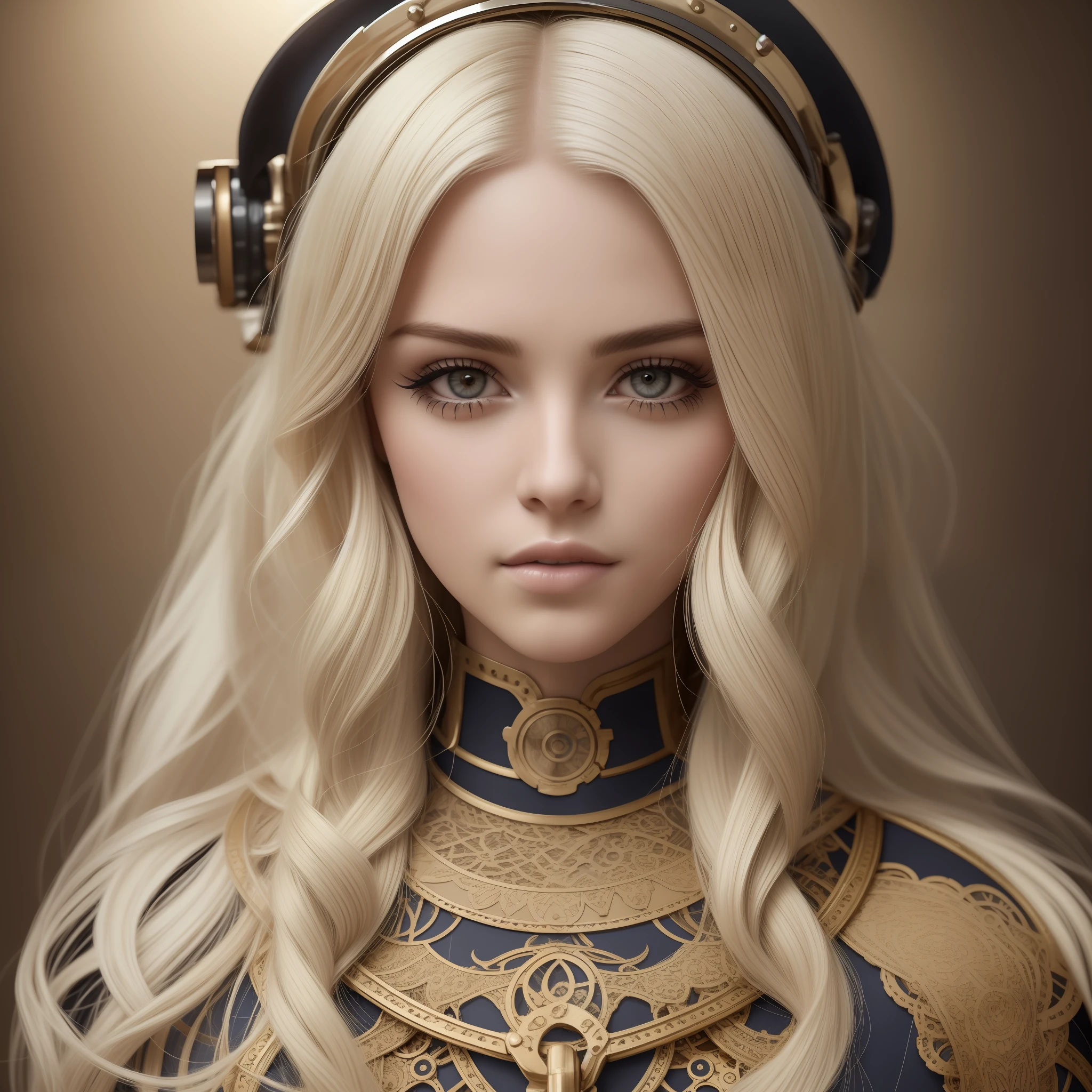 (intricate detail), 19yo, Mystical Beautiful Girl,flawless face, makeup:1.5, Bright on the face, face details, Long hair,Platinum Blonde Hair、Straight hair,steampunk,Princess Dresses,um Home Detetive, conceptual art, realism, Godley, Cinematographic lighting, Multiview, Canon, High Detail, Quality, HD, 16k,fullbodyshot,all over the body