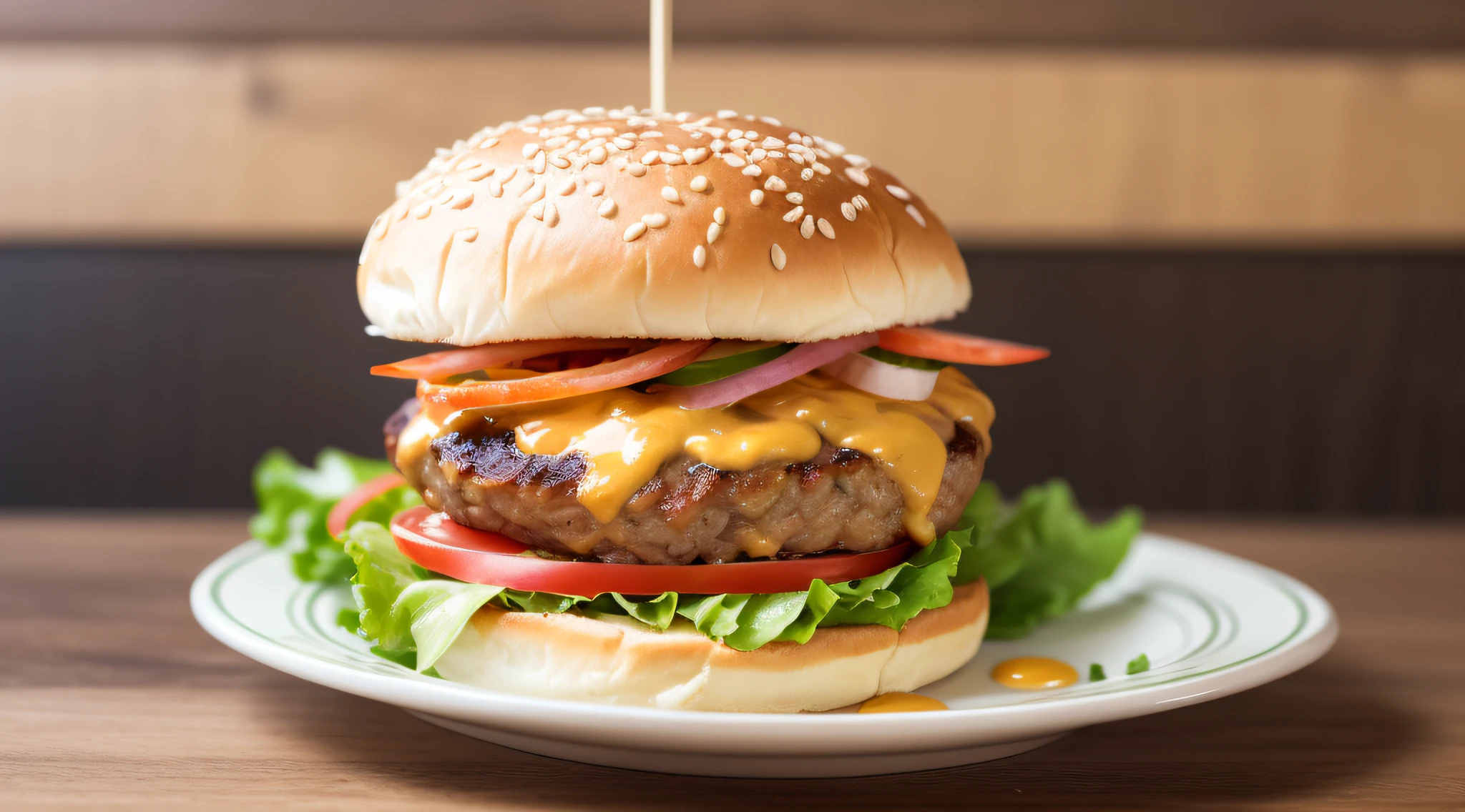 a delicious hamburger with chicken and yellow cheese