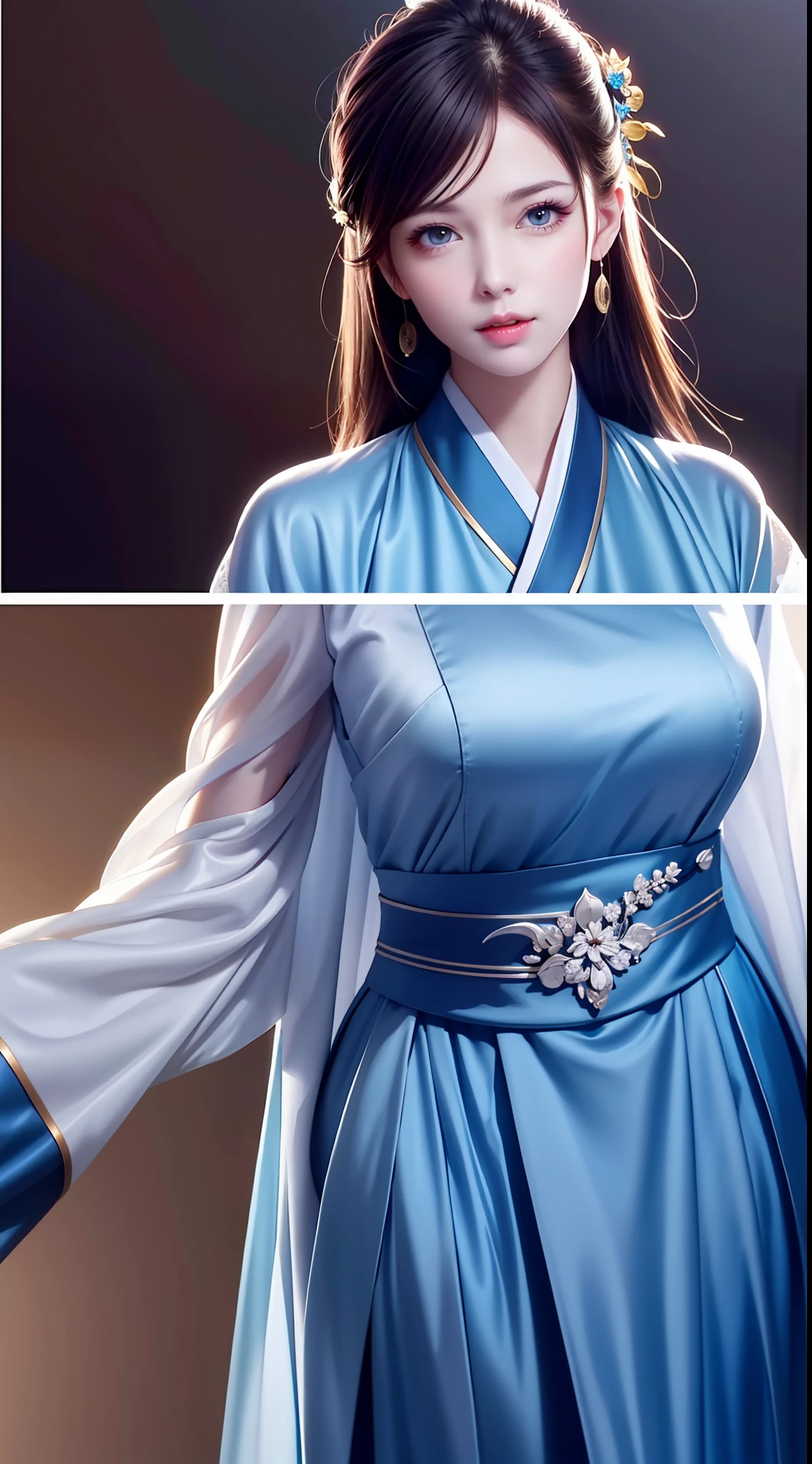 Hanfu, National Style 3.2, Full Body, Walking Posture, Slow Motion, Men Wear Full Body Multi-layered (Heavy Robe: 1.2), (Blue Ice Flower Long Dress: 1.2), Gloves, (Very Detailed, Bloom: 1.5), (Highest Quality, Alessandro Casagrande, Greg Rutkowski, Sally Mann, Concept Art, 4k), (Analog: 1.2), (High Definition), (Detail Pupil: 1.1), (Painting: 1.1), (Digital Painting: 1.1), Detailed Face and Eyes, Masterpiece, Best Quality, (Highly Detailed Photo: 1.1), 8K, Realistic, (Ice Hair Color, Dynamic Hairstyle), (pureerosface_v1:0.1), Jeremy Mann, Sandra Chevrier, Maciej Kuciara, Sharp, (torn body: 1.1), realistic, realistic shadows, (ice background: 1.2), (Michelangelo), ohwx style<lora: (style of ohwx) masterpiece, best quality, (extremely detailed CG unity 8k wallpaper, masterpiece, best quality, ultra-detailed, best shadow), (detailed background), (beautiful detailed face, beautiful detailed eyes), High contrast, (best illumination, an extremely delicate and beautiful), (girl:1.5), ((Not relevant)), ((caustic)), dynamic angle, beautiful detailed glow, (portrait:0.2),dynamic angle, beautiful detailed glow, (portrait:0.2),pigtail,full body,