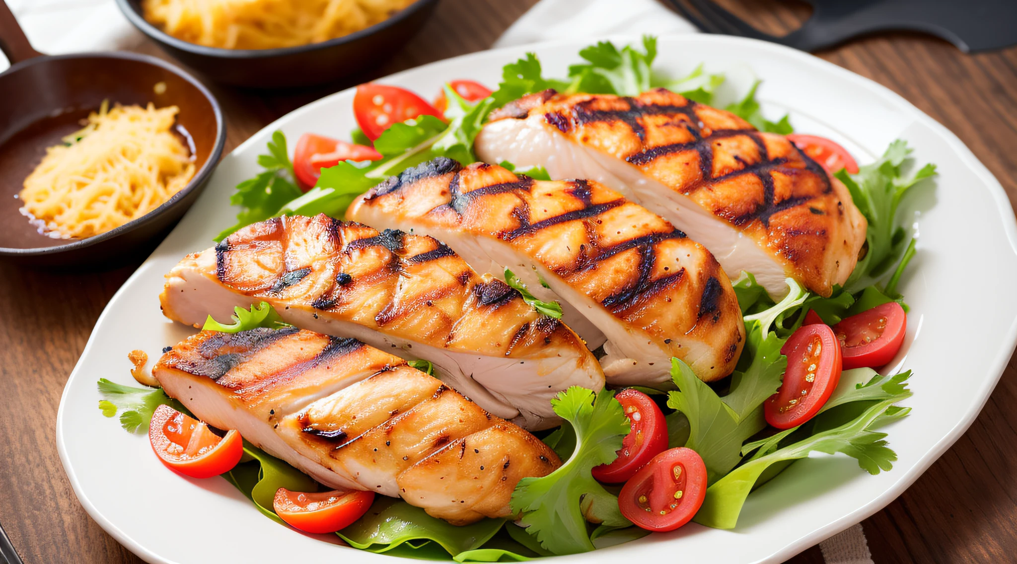 a delicious grilled chicken with vegetables and yellow cheese