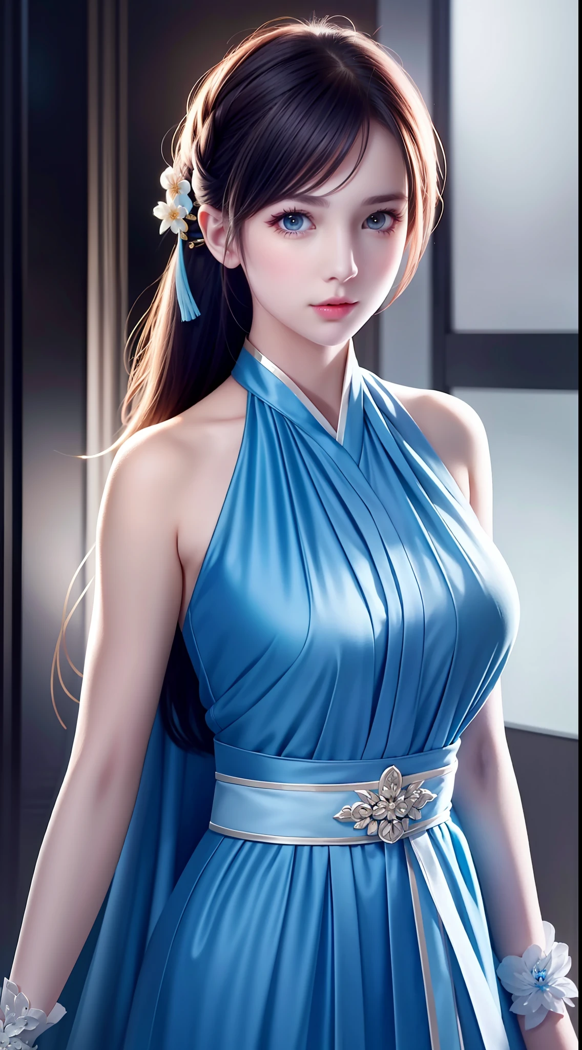 Hanfu, National Style 3.2, Full Body, Walking Posture, Slow Motion, Men Wear Full Body Multi-layered (Heavy Robe: 1.2), (Blue Ice Flower Long Dress: 1.2), Gloves, (Very Detailed, Bloom: 1.5), (Highest Quality, Alessandro Casagrande, Greg Rutkowski, Sally Mann, Concept Art, 4k), (Analog: 1.2), (High Definition), (Detail Pupil: 1.1), (Painting: 1.1), (Digital Painting: 1.1), Detailed Face and Eyes, Masterpiece, Best Quality, (Highly Detailed Photo: 1.1), 8K, Realistic, (Ice Hair Color, Dynamic Hairstyle), (pureerosface_v1:0.1), Jeremy Mann, Sandra Chevrier, Maciej Kuciara, Sharp, (torn body: 1.1), realistic, realistic shadows, (ice background: 1.2), (Michelangelo), ohwx style<lora: (style of ohwx) masterpiece, best quality, (extremely detailed CG unity 8k wallpaper, masterpiece, best quality, ultra-detailed, best shadow), (detailed background), (beautiful detailed face, beautiful detailed eyes), High contrast, (best illumination, an extremely delicate and beautiful), (girl:1.5), ((Not relevant)), ((caustic)), dynamic angle, beautiful detailed glow, (portrait:0.2),dynamic angle, beautiful detailed glow, (portrait:0.2),pigtail,full body,