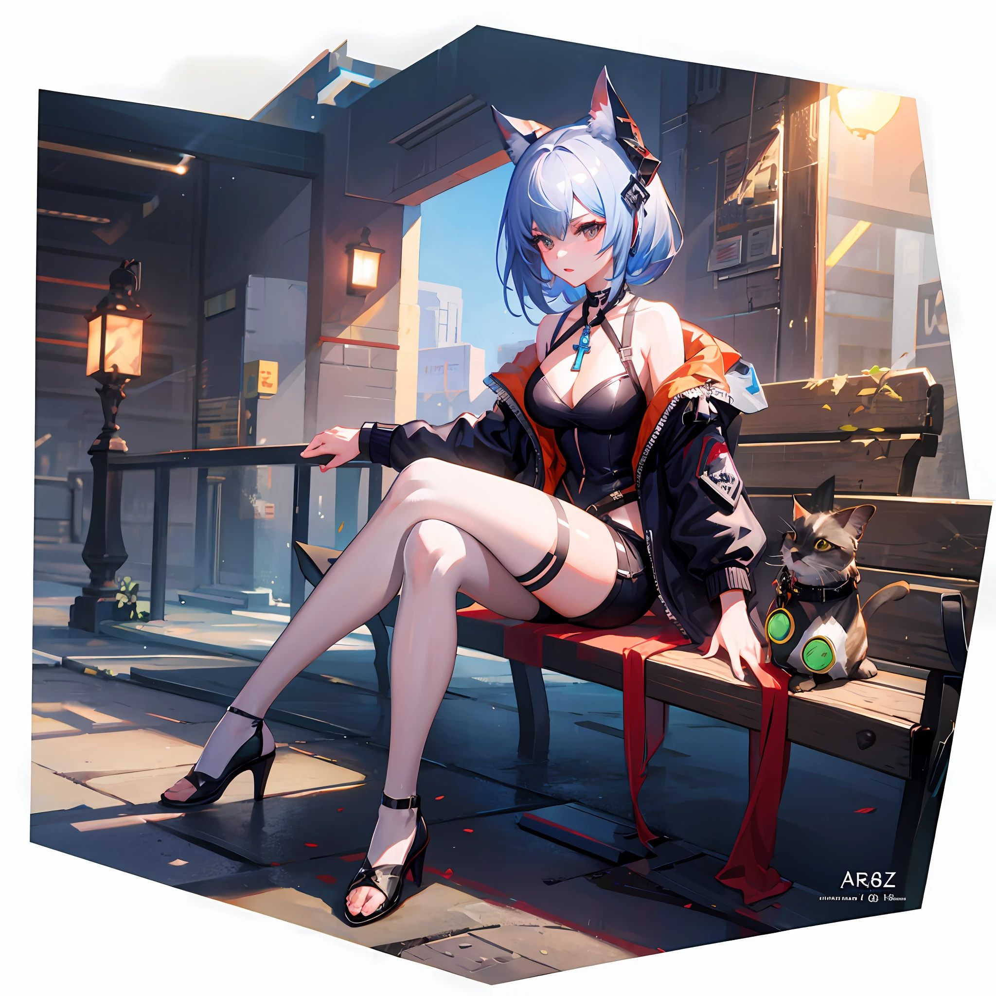Anime girl sitting on bench,There is a cat on his lap, trending on artstation pixiv, cushart krenz key art feminine, from arknights, Guweiz on ArtStation Pixiv, trending on cgstation, guweiz on pixiv artstation, badass anime 8 k, 8K high quality detailed art, IG model | Art by Artgerm