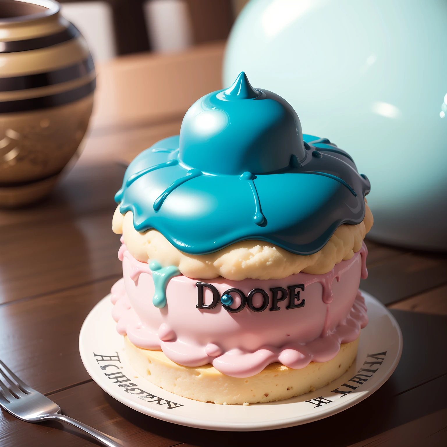 Fundo branco
O nome "P&P Doces" escrito em uma fonte moderna e elegante na cor azul turquesa.
A cake icon in the stylized pot, com camadas coloridas e uma colherzinha saindo do topo, na cor rosa taffy.
The icon is positioned to the right of the store name, em um tamanho menor. --auto