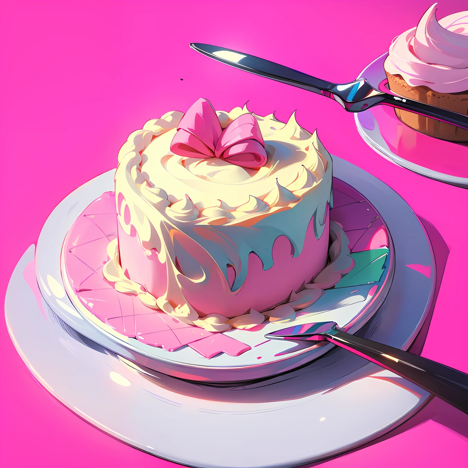 White background
The name "P&P Doces" written in moving skate font, where the letter "P" is stylized as a spoon and the letter "&" is stylized as a slice of cake, both in turquoise blue color.
A stylized, minimalist cake-in-a-pot icon in shades of turquoise blue and taffy pink, positioned to the left of the store name. --auto