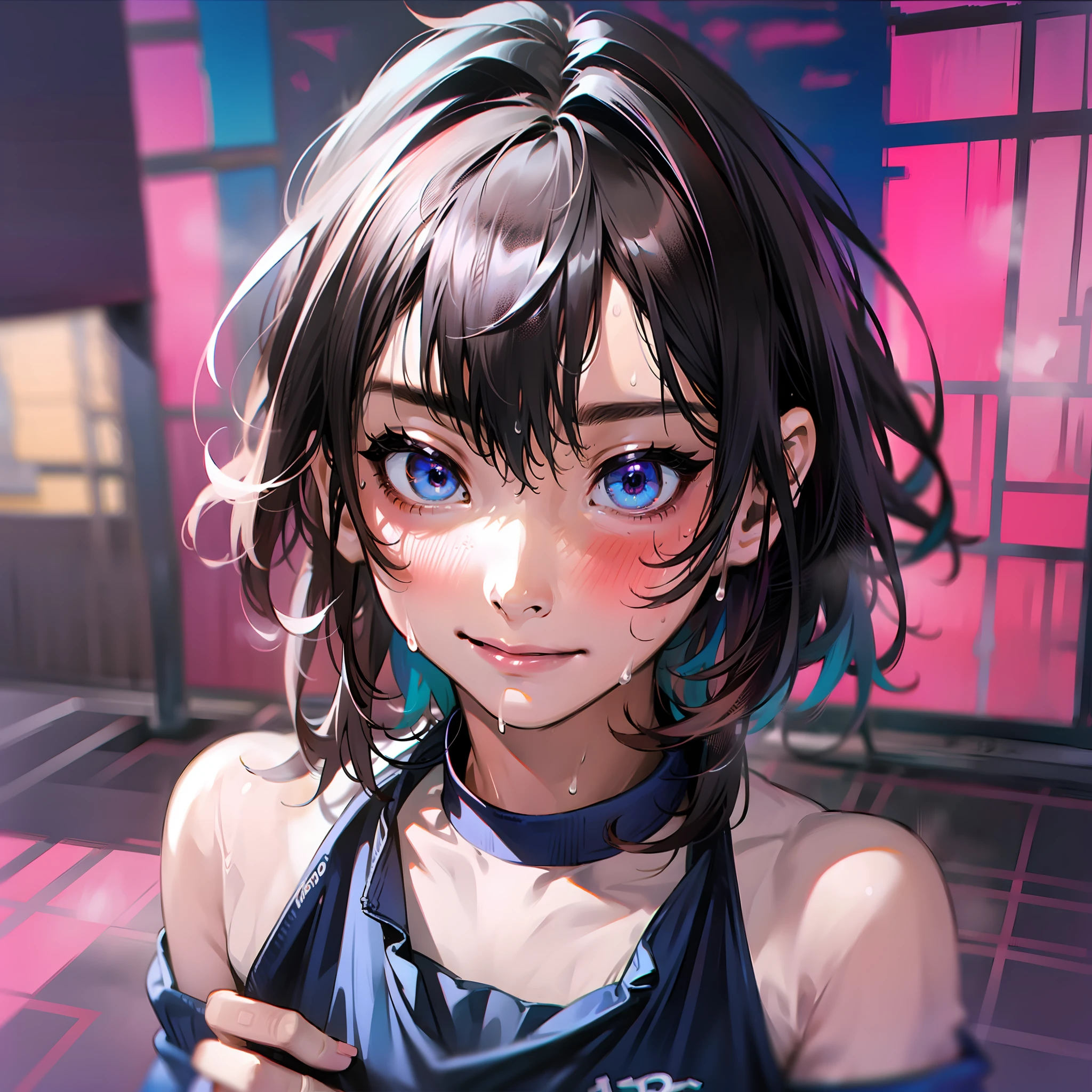 Hi-Res、Super Detail、a 1girl、 (((Sweaty sportswear)))、((((gym))))、((all over the body))、(((Feminine muscular)))、((Extreme Detail))、(((True Face)))、Extreme detail eyes、offical arts、Beautifully Aesthetic、a 1girl、Extreme Detail、Fractal Art、colorfull、Supreme Detail、Dark shorthair、Odd-Eye