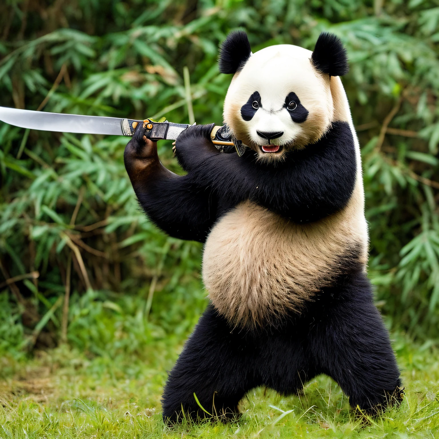 a panda with a sword fighting an exercise --auto