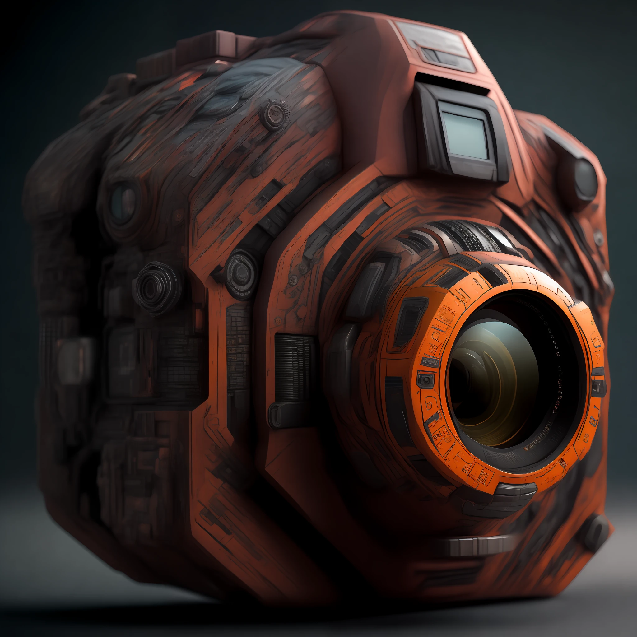 an extremely complex and advanced cybertron camera, 100mm lens