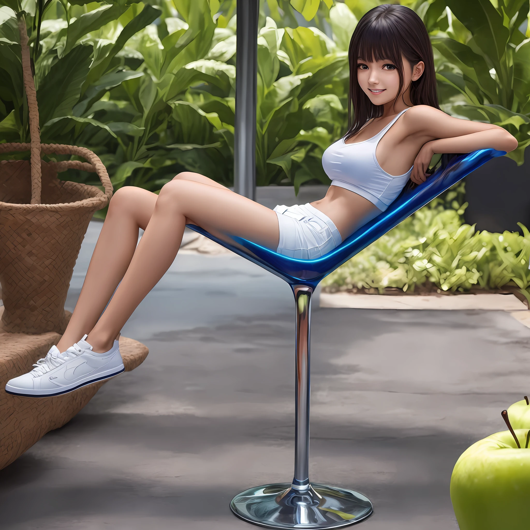 Solo, Women, Pyoapple V1, Pyoapple, (Look away), (Parted lips,Light smile),(Glossy skin:1.1),Blushing, (Bangs)), Long hair, Wearing small T-shirt and shorts, Sneakers, Sitting in the cinema Skindentation, ((Slim Skinny Body)), (Long Legs), Model Figure, Small Breasts Gravure Photo Reference, Top Quality, Ultra High Definition, ( Photorealistic), (face and eye details), --auto